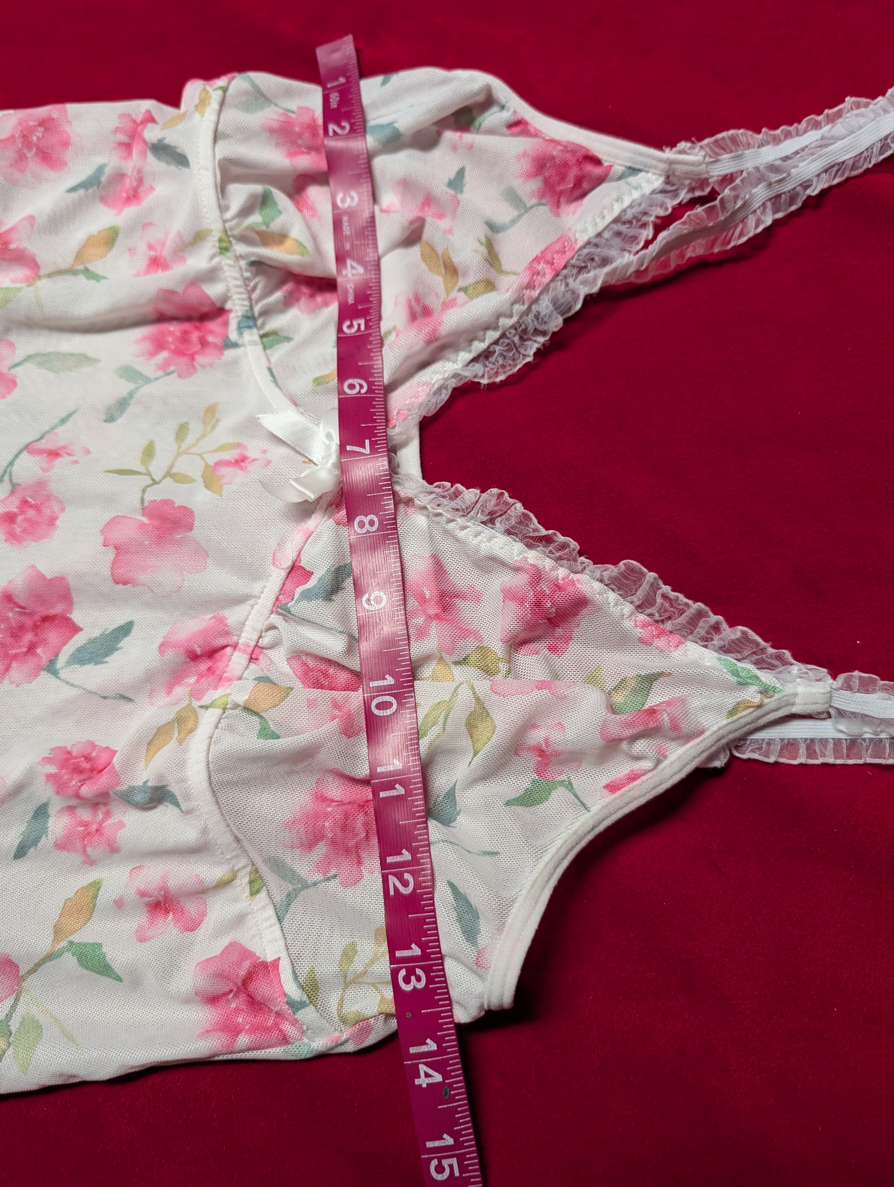 White & Pink Floral Babydoll Chemise size Large