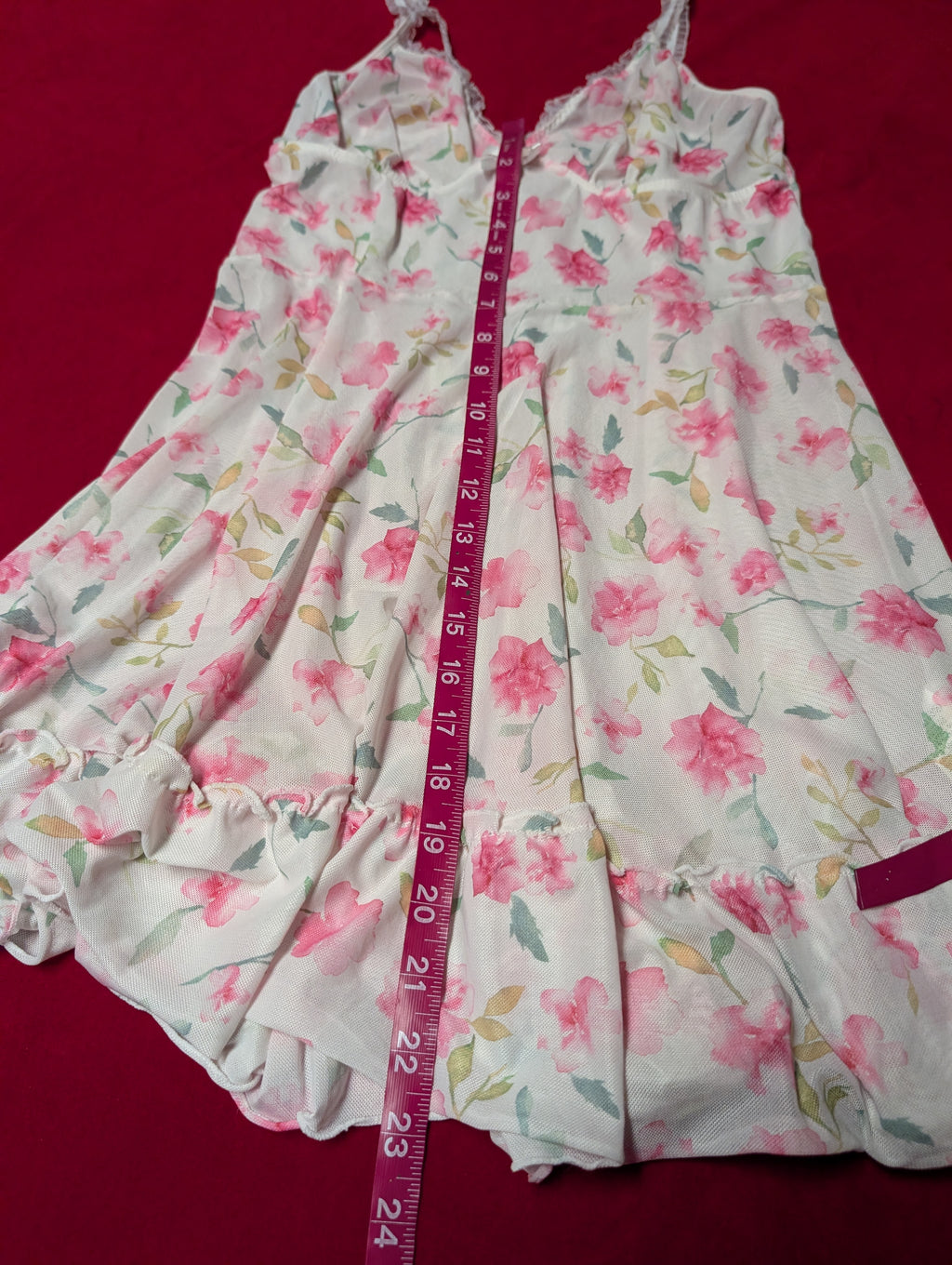 White & Pink Floral Babydoll Chemise size Large