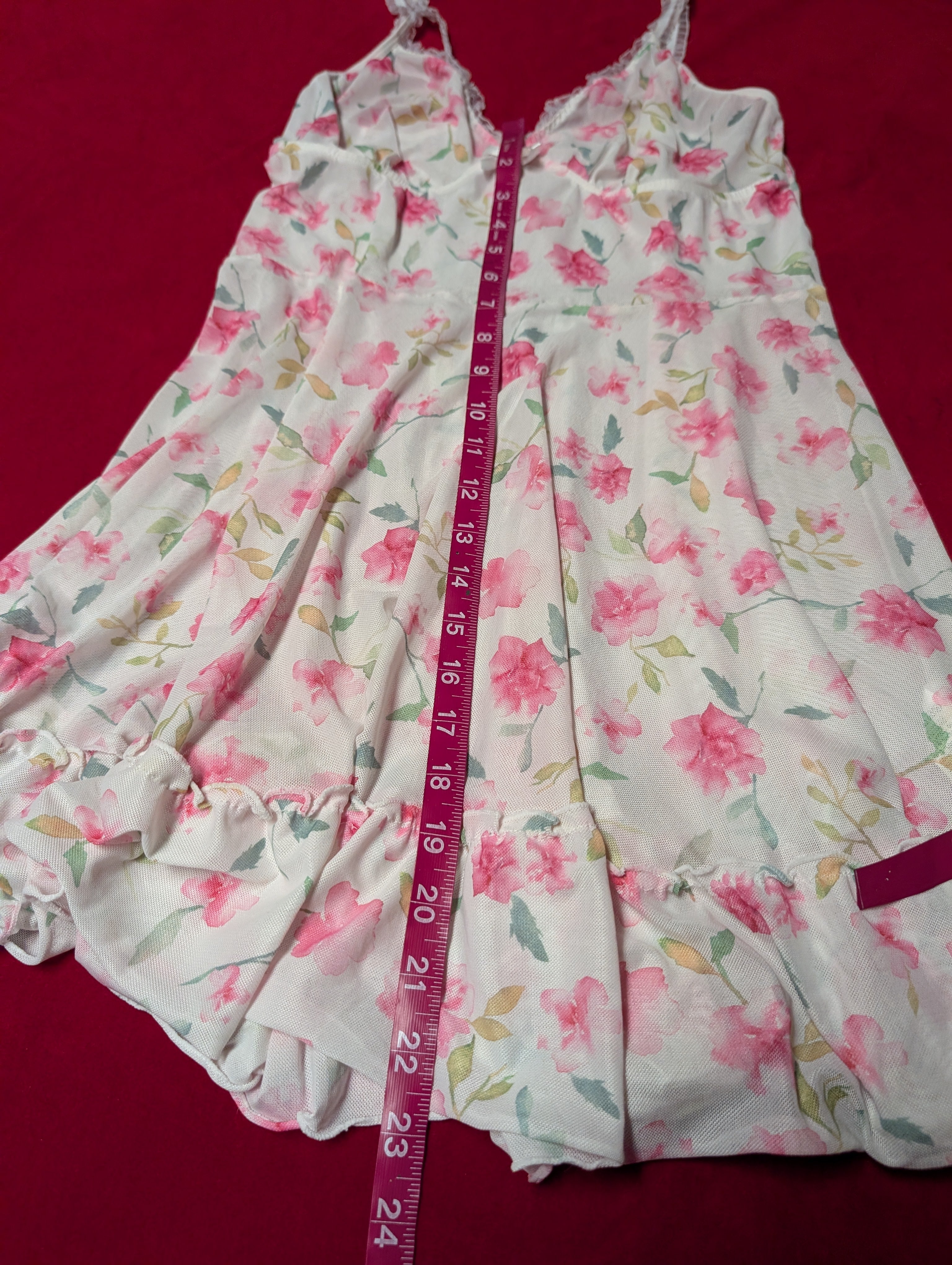 White & Pink Floral Babydoll Chemise size Large