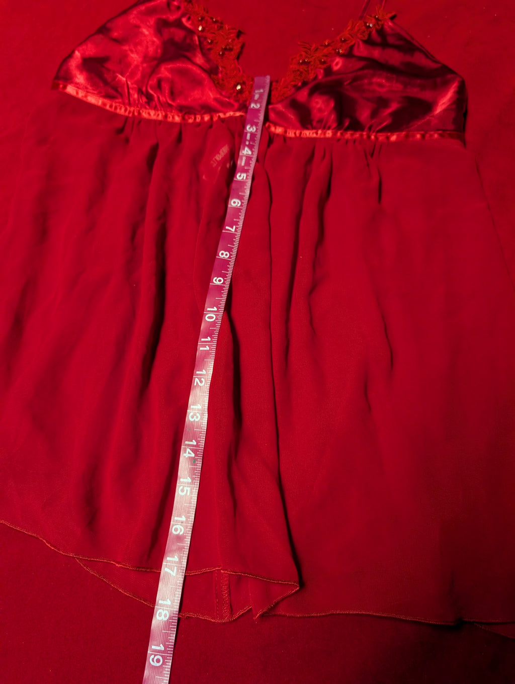 Beautiful Red Beaded Trim Babydoll Chemise and Short Robe Set size Large