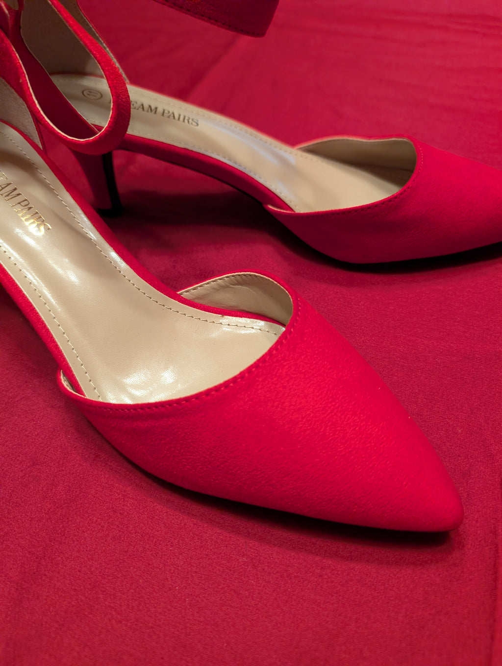 Dream Pairs Red Faux Suede Kitten Heels Ankle Strap Pointed Toe Pumps size 11