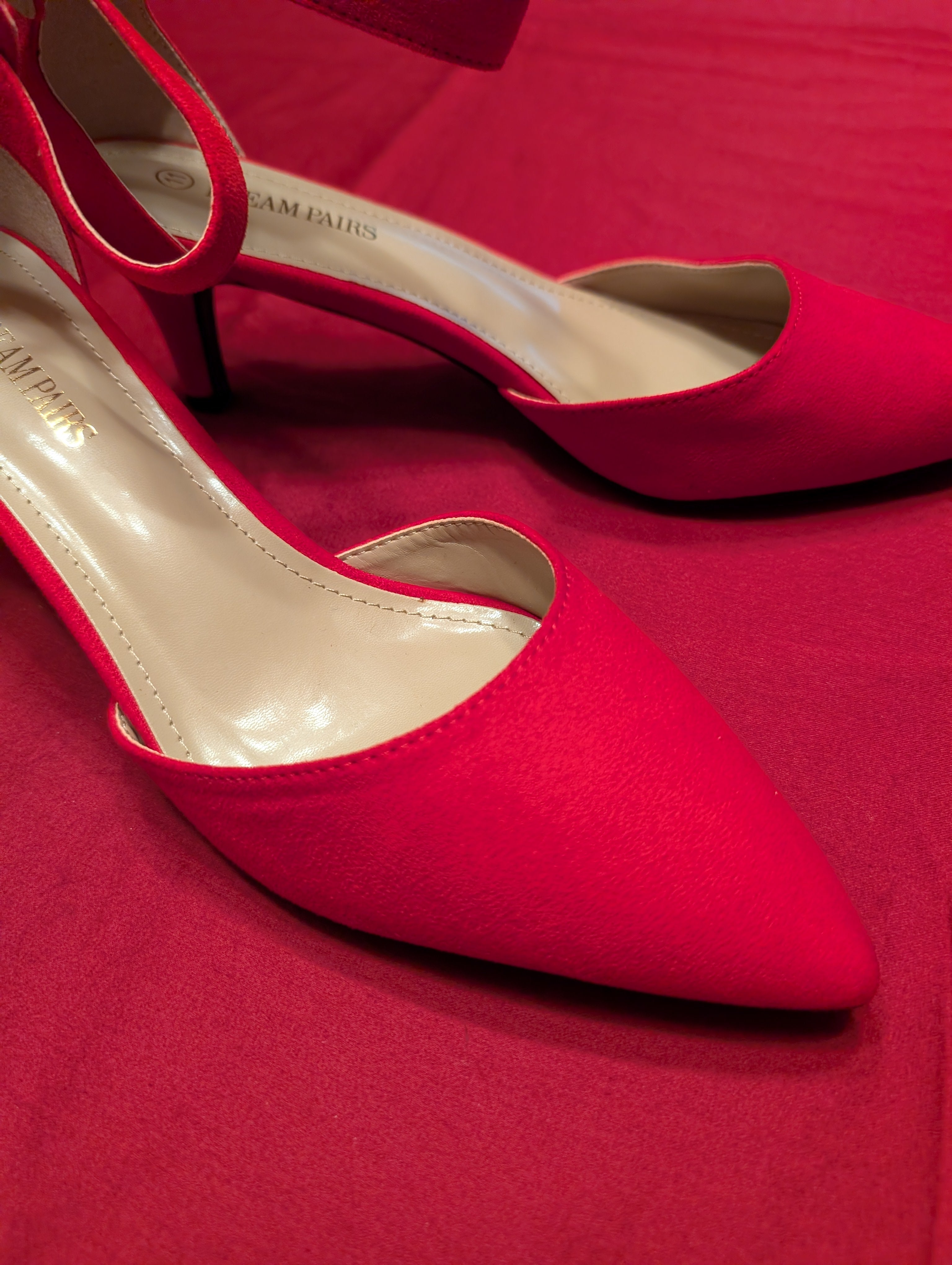 Dream Pairs Red Faux Suede Kitten Heels Ankle Strap Pointed Toe Pumps size 11