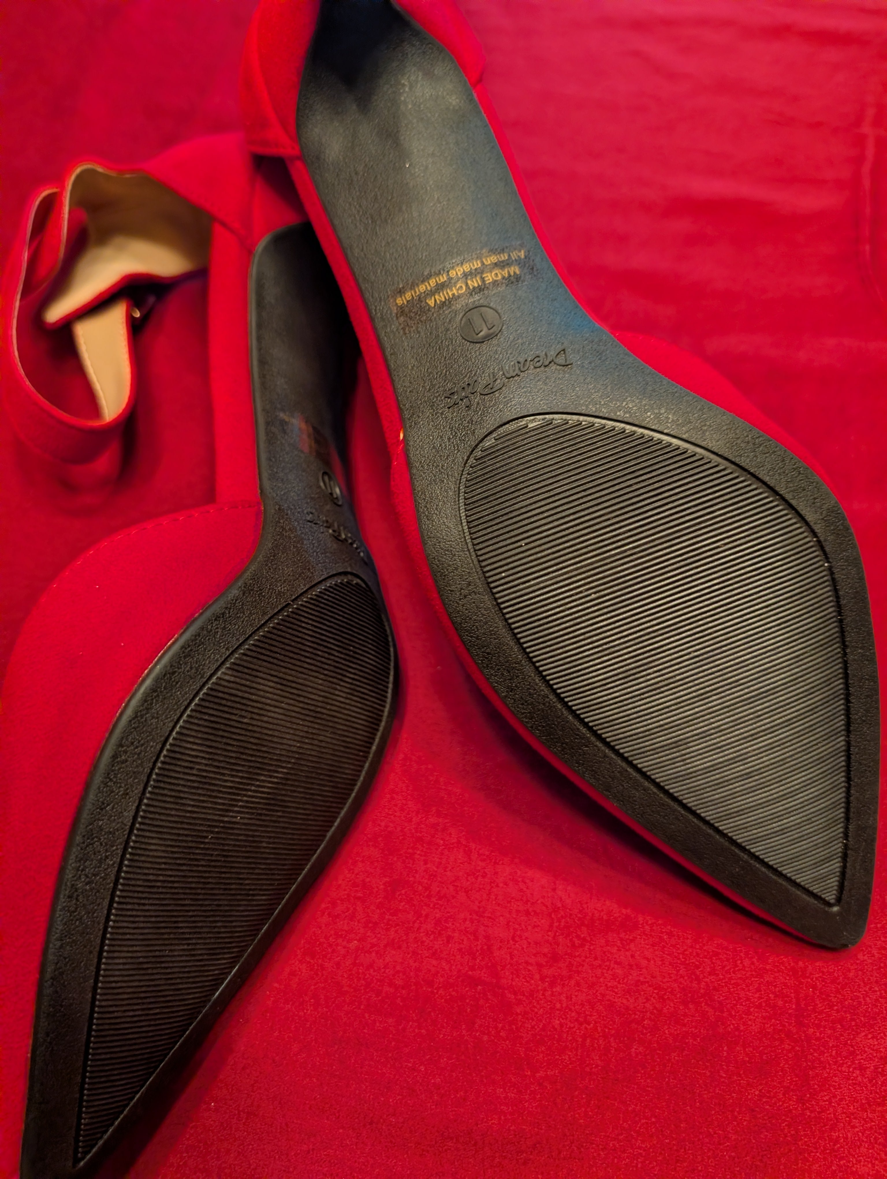 Dream Pairs Red Faux Suede Kitten Heels Ankle Strap Pointed Toe Pumps size 11