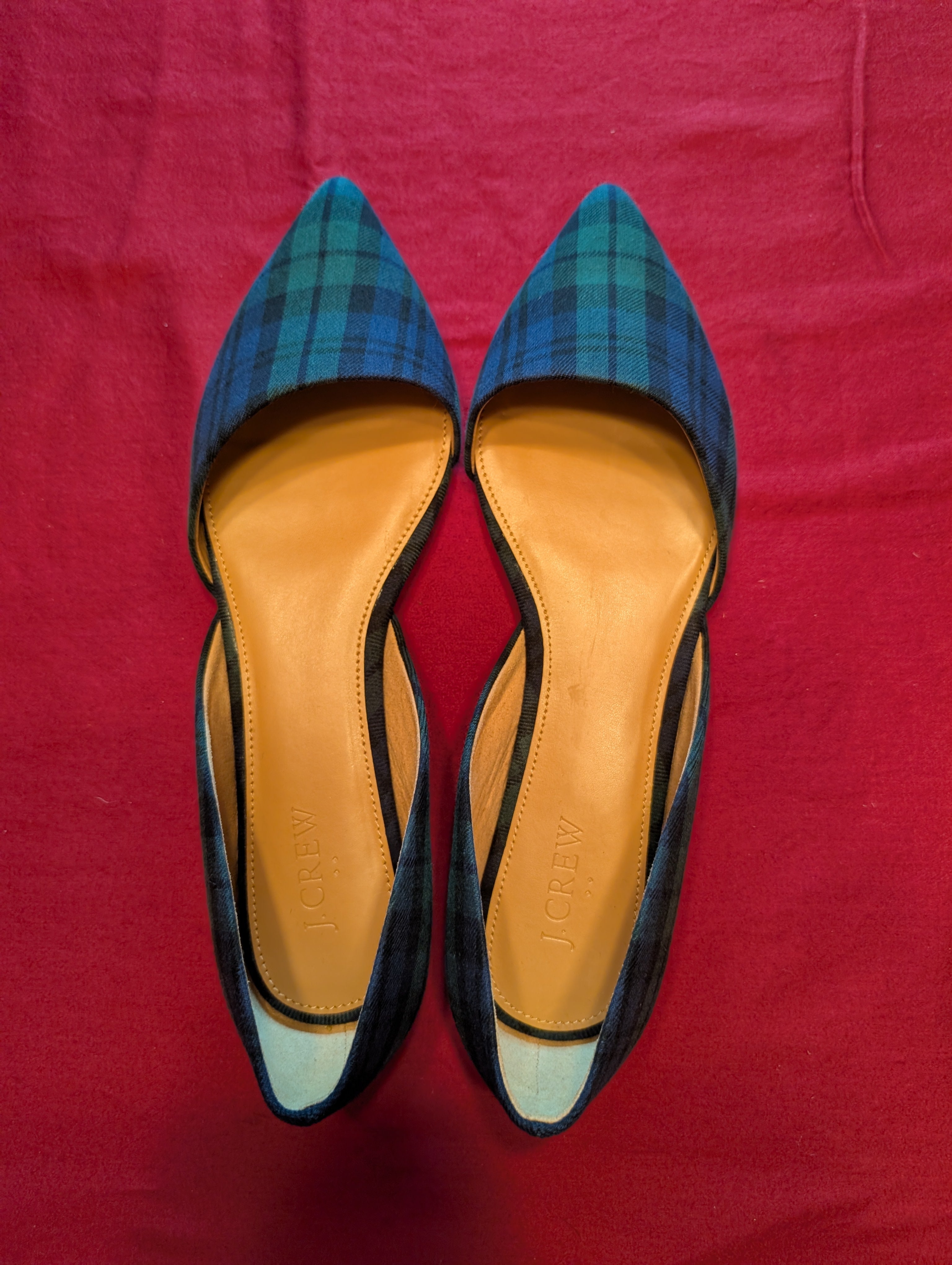 New in Box J. Crew Beautiful Pointed Blackwatch Plaid Zoe D'Orsay Flats Shoes size 10.5