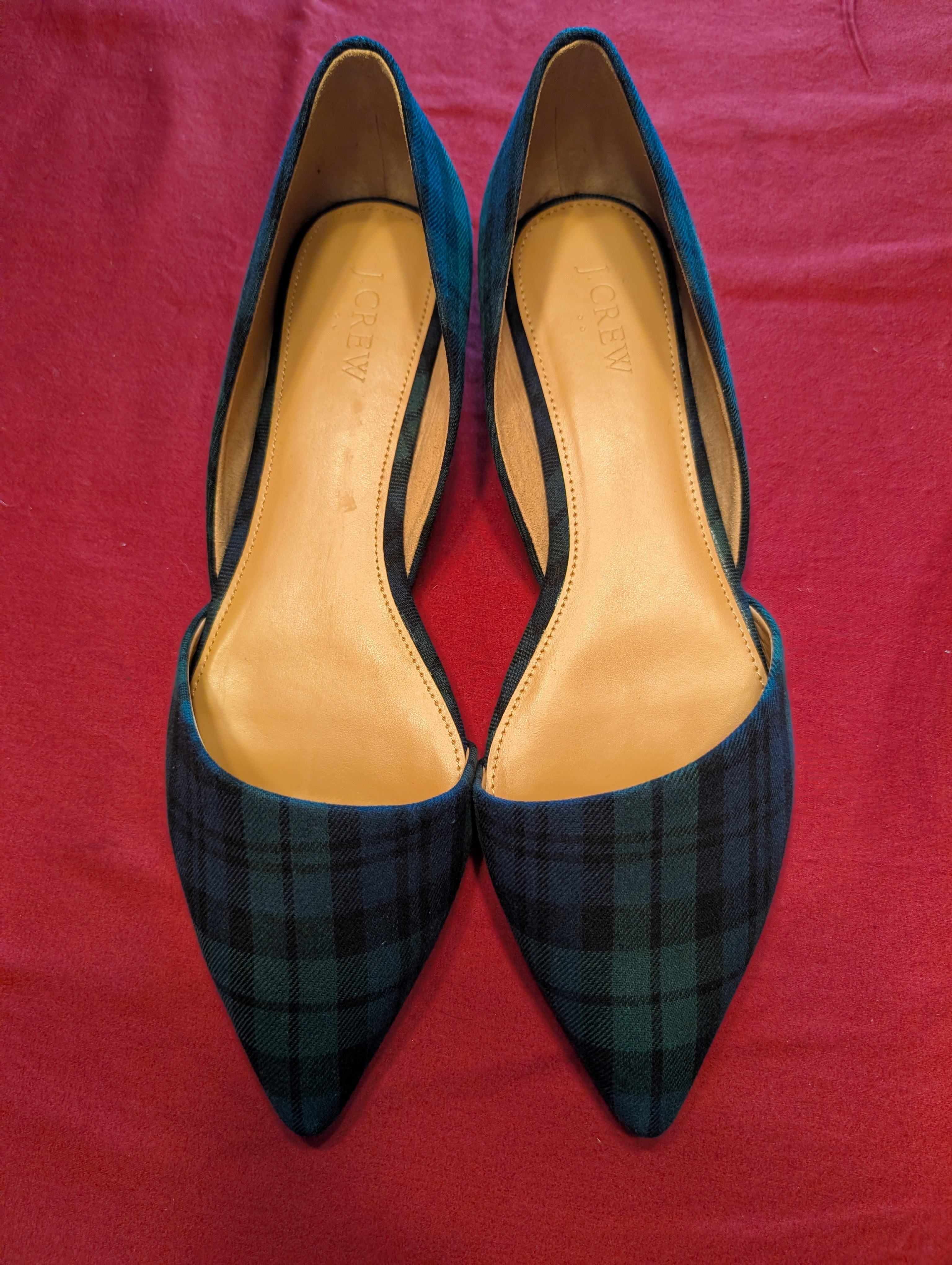 New in Box J. Crew Beautiful Pointed Blackwatch Plaid Zoe D'Orsay Flats Shoes size 10.5