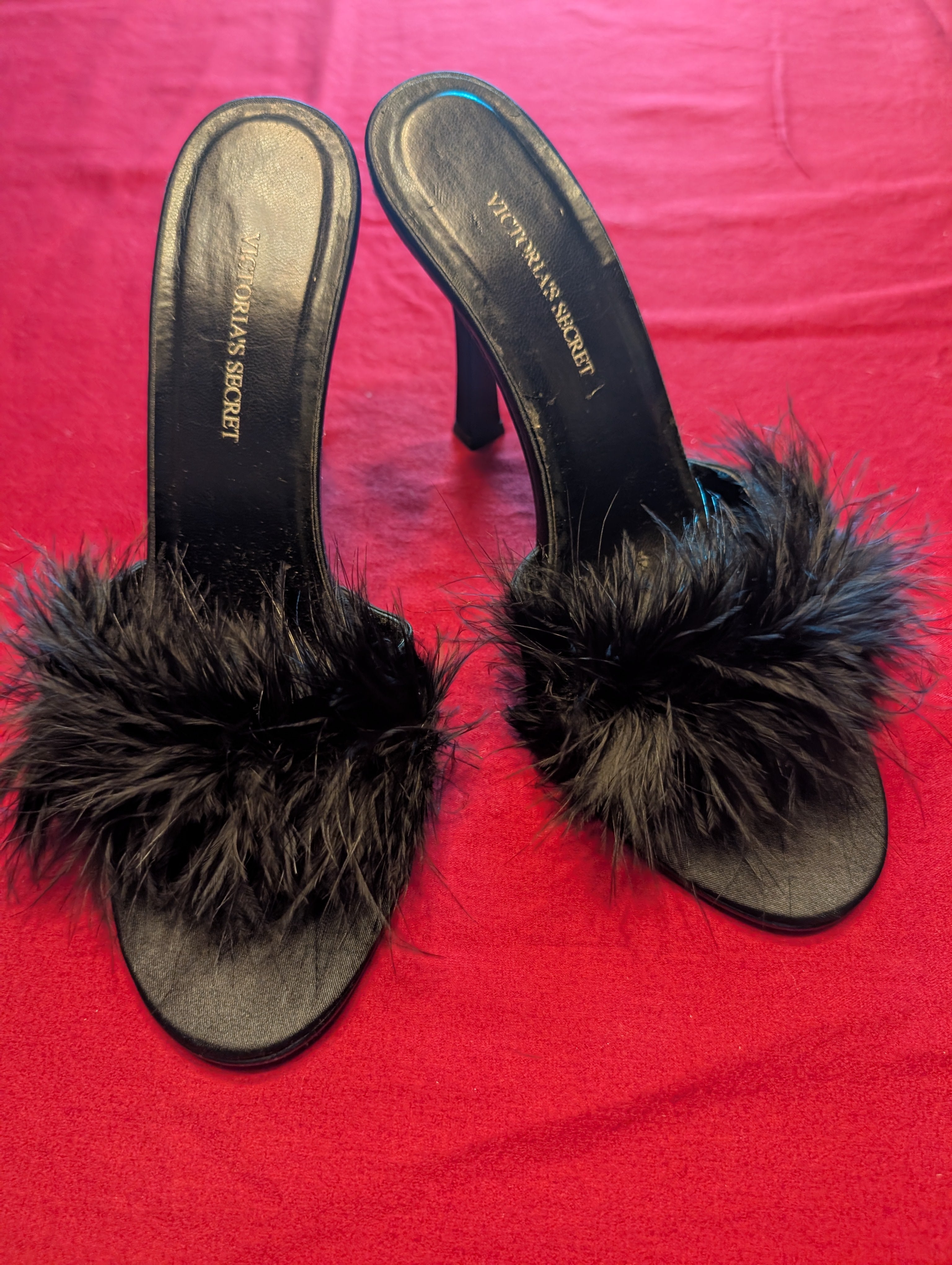 VS Victoria's Secret Open Toe Marabou Feather Boudoir Heels in Black size 7