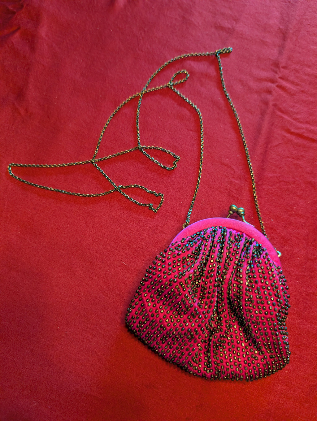 Santi India Beaded Hot Pink Fuchsia Shoulder Crossbody Clutch Pouch Bag