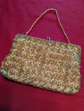 Vintage Hong Kong Gold Bead and Rhinestone Short Strap Wrist Hand Clutch Bag in Gold