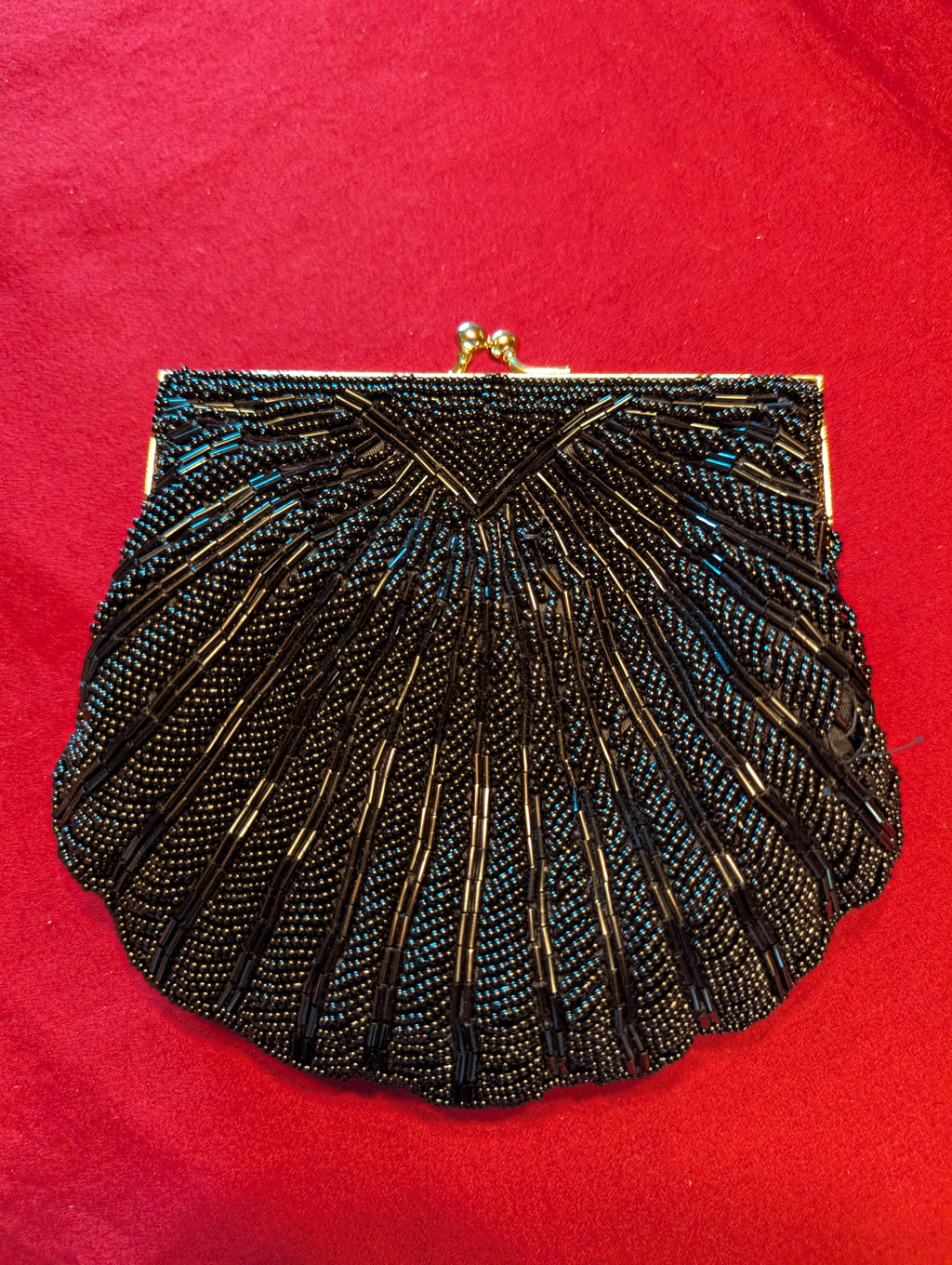 Vintage Andre Cellini Beaded Shell Clutch Pouch Bag in Black