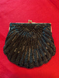 Vintage Andre Cellini Beaded Shell Clutch Pouch Bag in Black