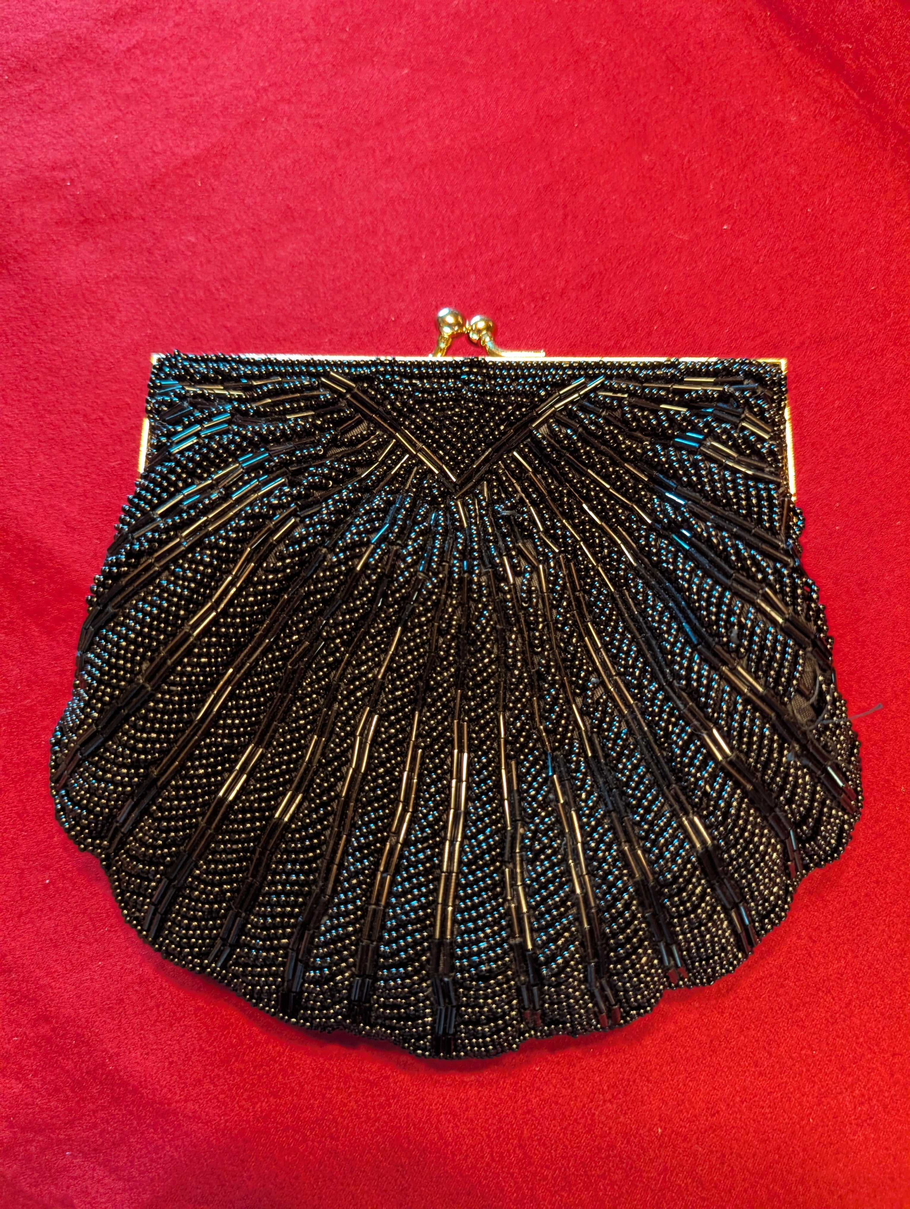 Vintage Andre Cellini Beaded Shell Clutch Pouch Bag in Black