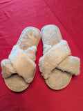 Faux Fur Fuzzy Criss Cross Slippers in Taupe Grey size 8 Regular