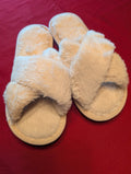 Faux Fur Fuzzy Criss Cross Slippers in Beige Tan size 8 Regular
