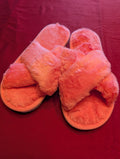 Faux Fur Fuzzy Criss Cross Slippers in Bubblegum Pink size 8 Regular