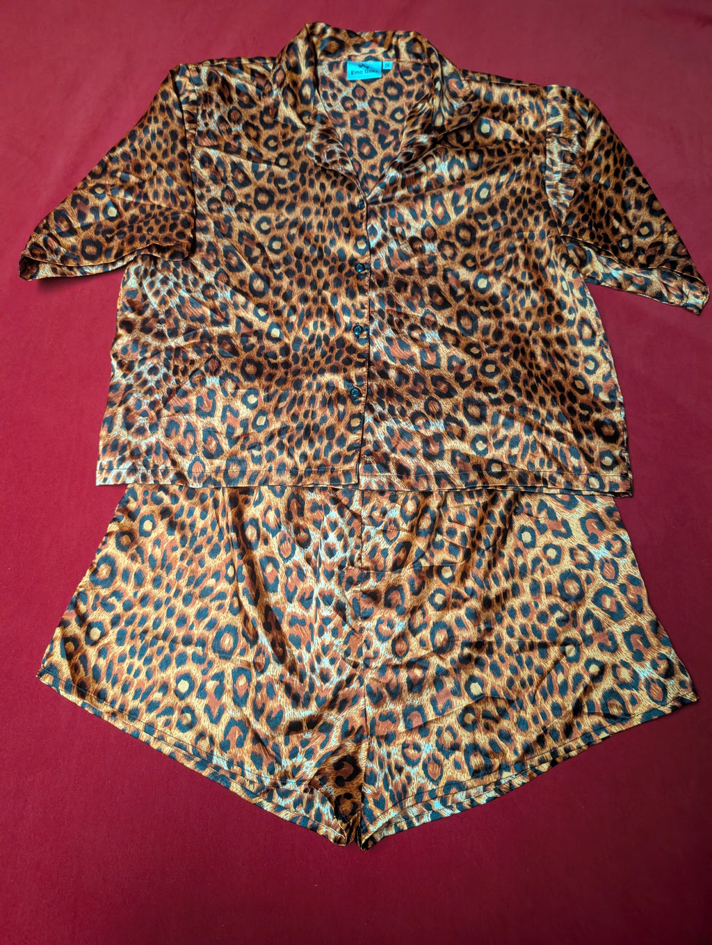Satin Animal Print Cheetah Short Sleeved & Shorts Pajama Set size 1X