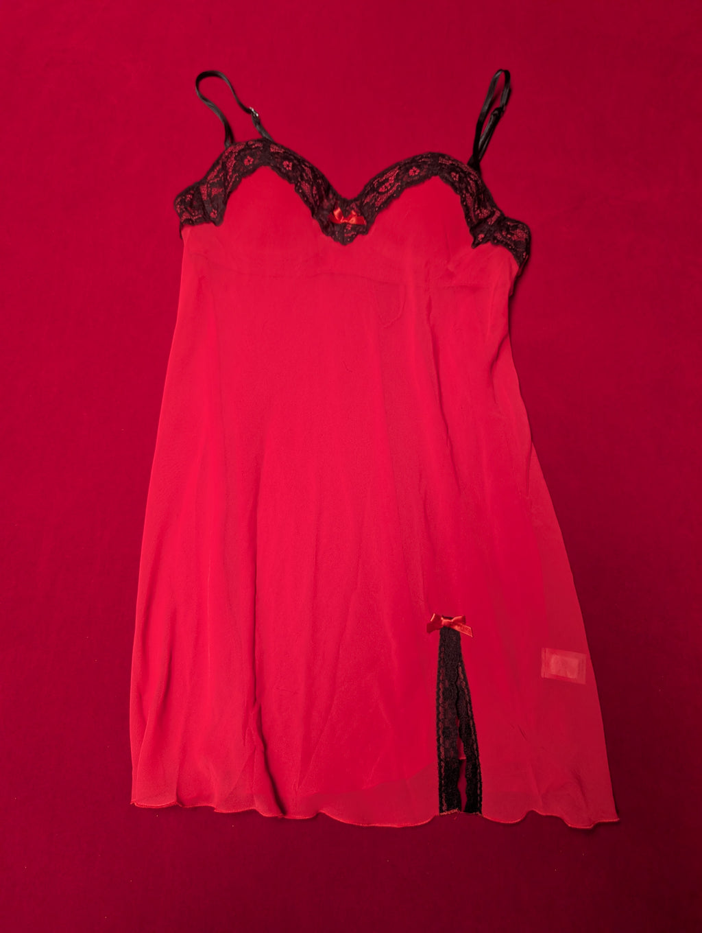 Red & Black Lace Sheer Babydoll Slip Chemise with Padded Cups size Medium