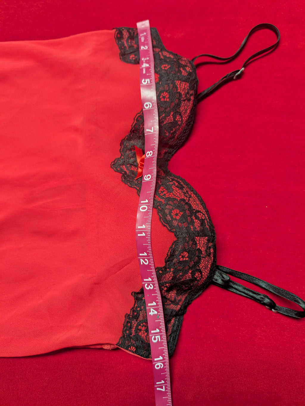 Red & Black Lace Sheer Babydoll Slip Chemise with Padded Cups size Medium