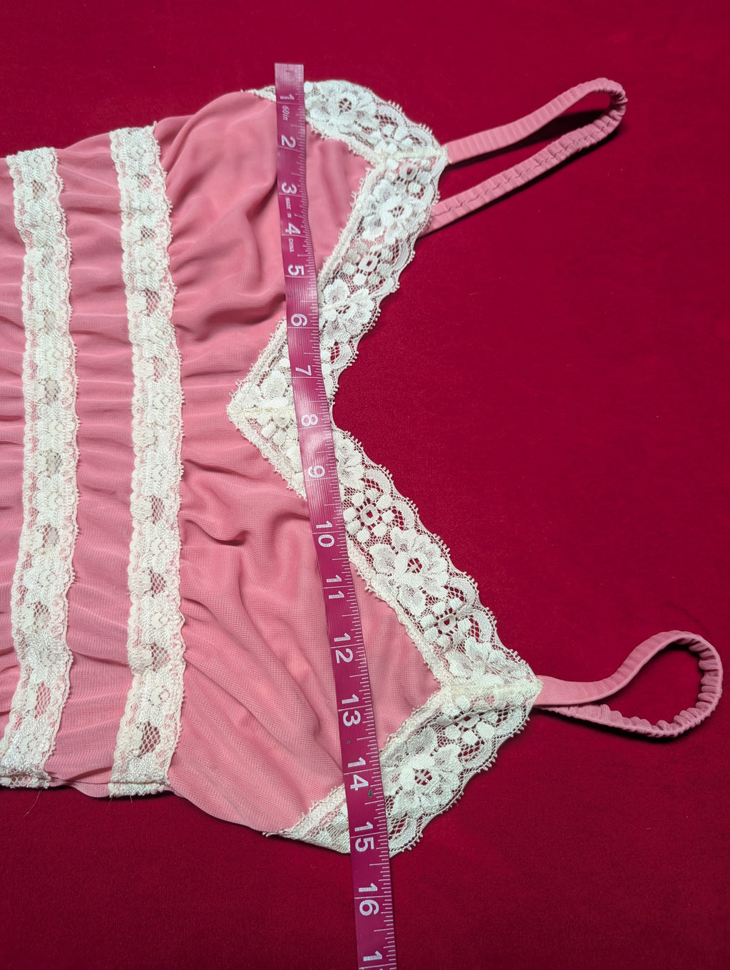 Pink & White Chiffon Lace Babydoll Camisole Tank Top size Medium