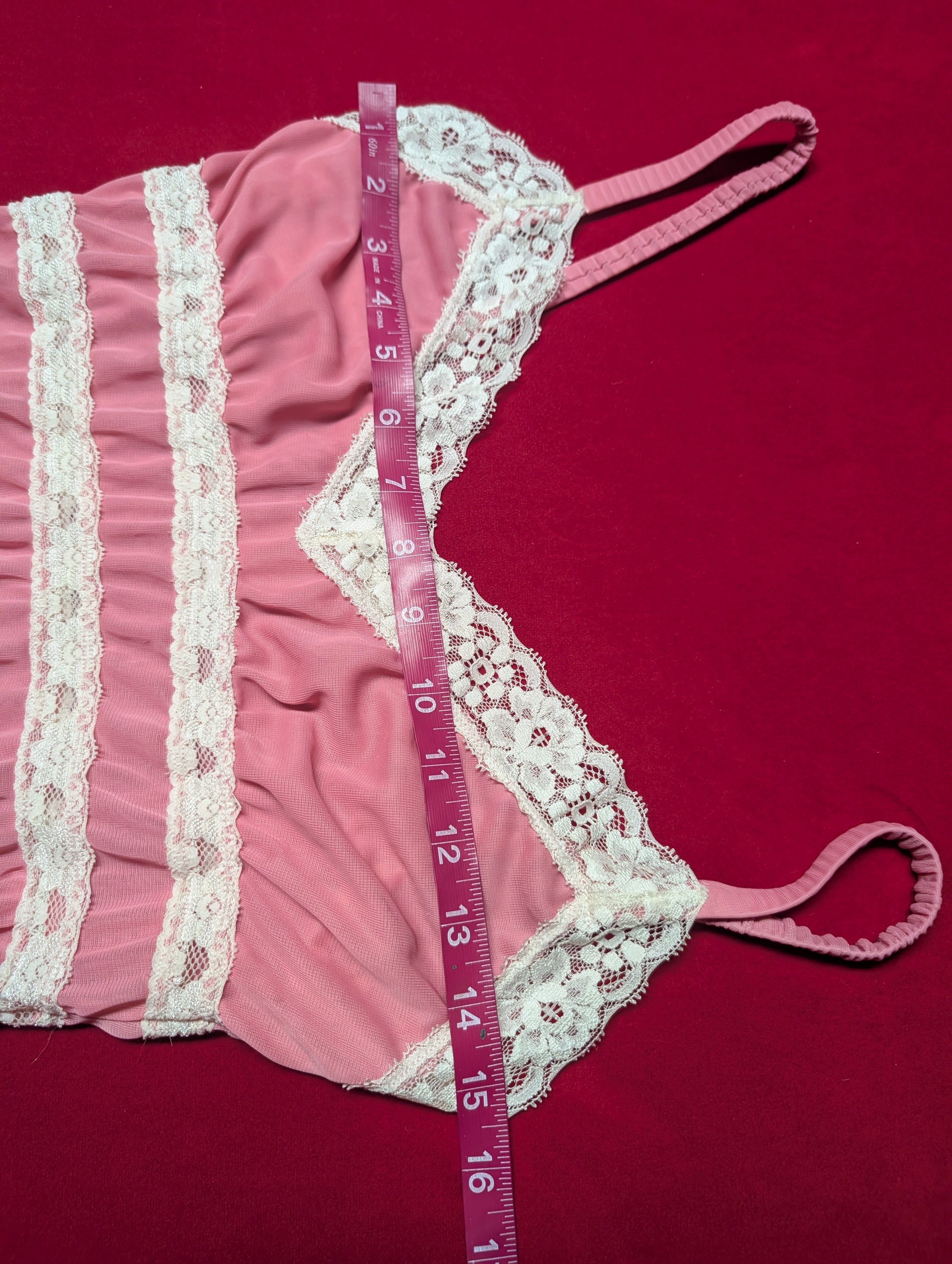 Pink & White Chiffon Lace Babydoll Camisole Tank Top size Medium