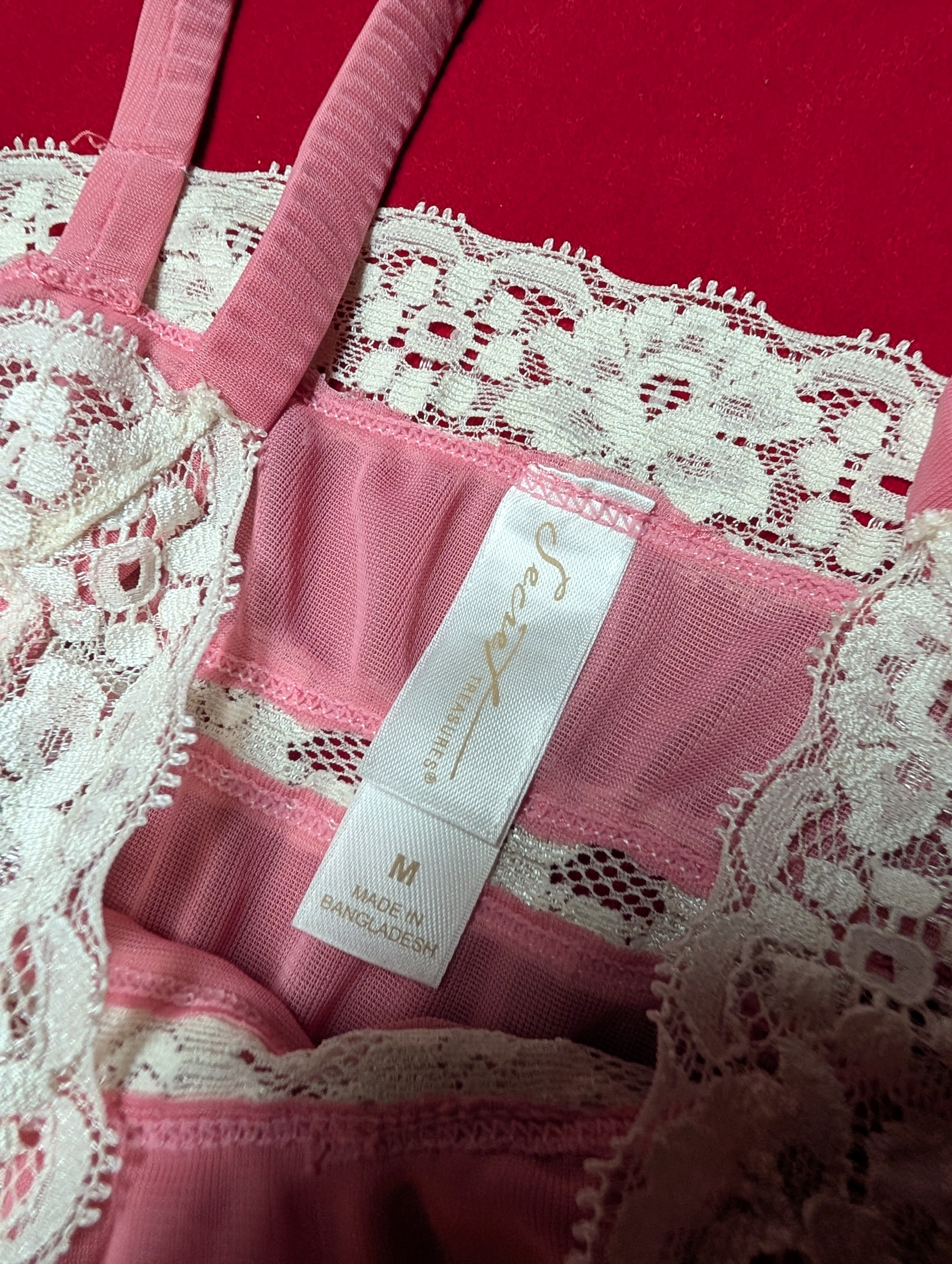 Pink & White Chiffon Lace Babydoll Camisole Tank Top size Medium