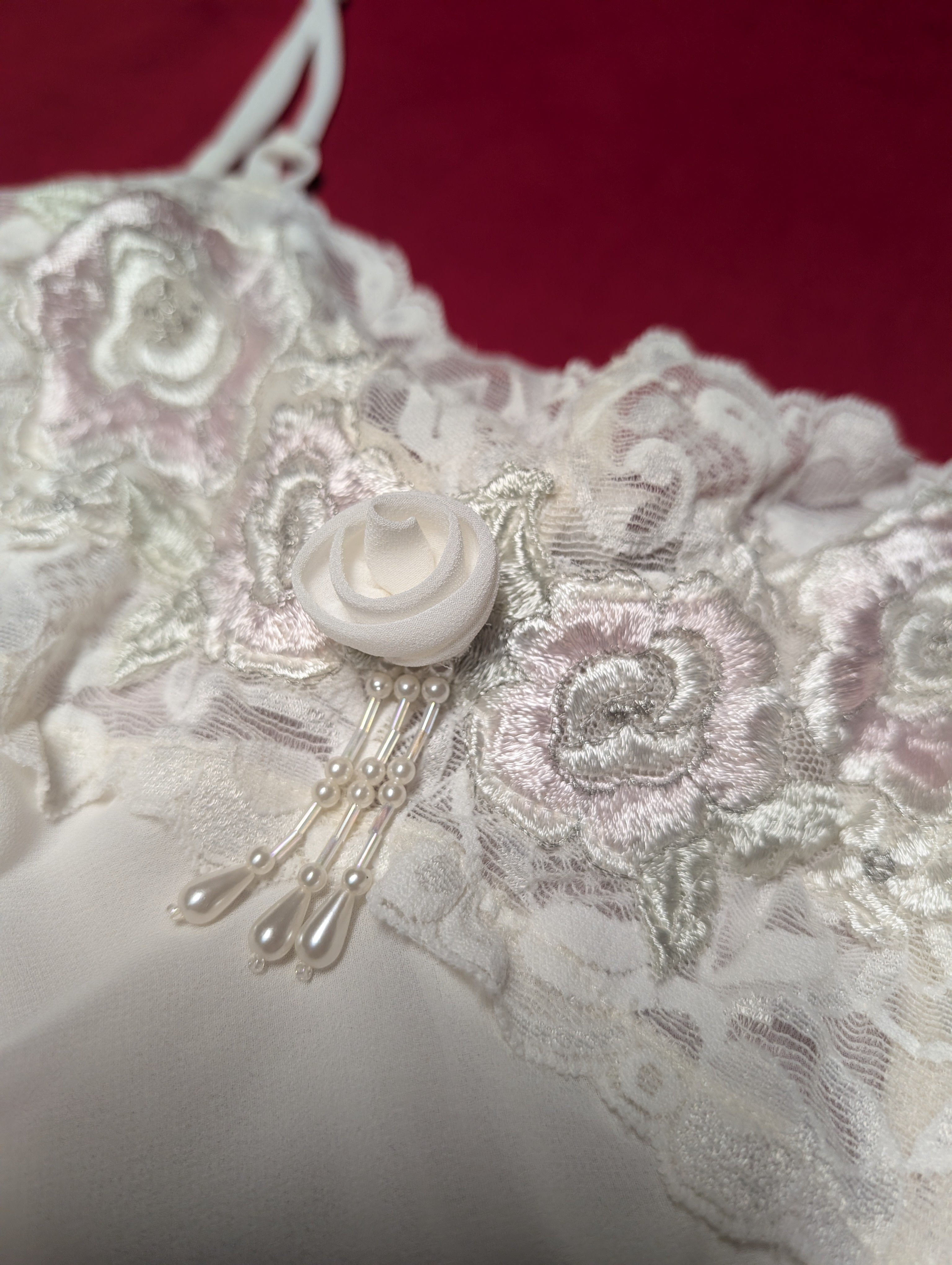 Maidenform Bridal White Beaded Sheer Split Front Babydoll Slip Chemise Dress size Medium