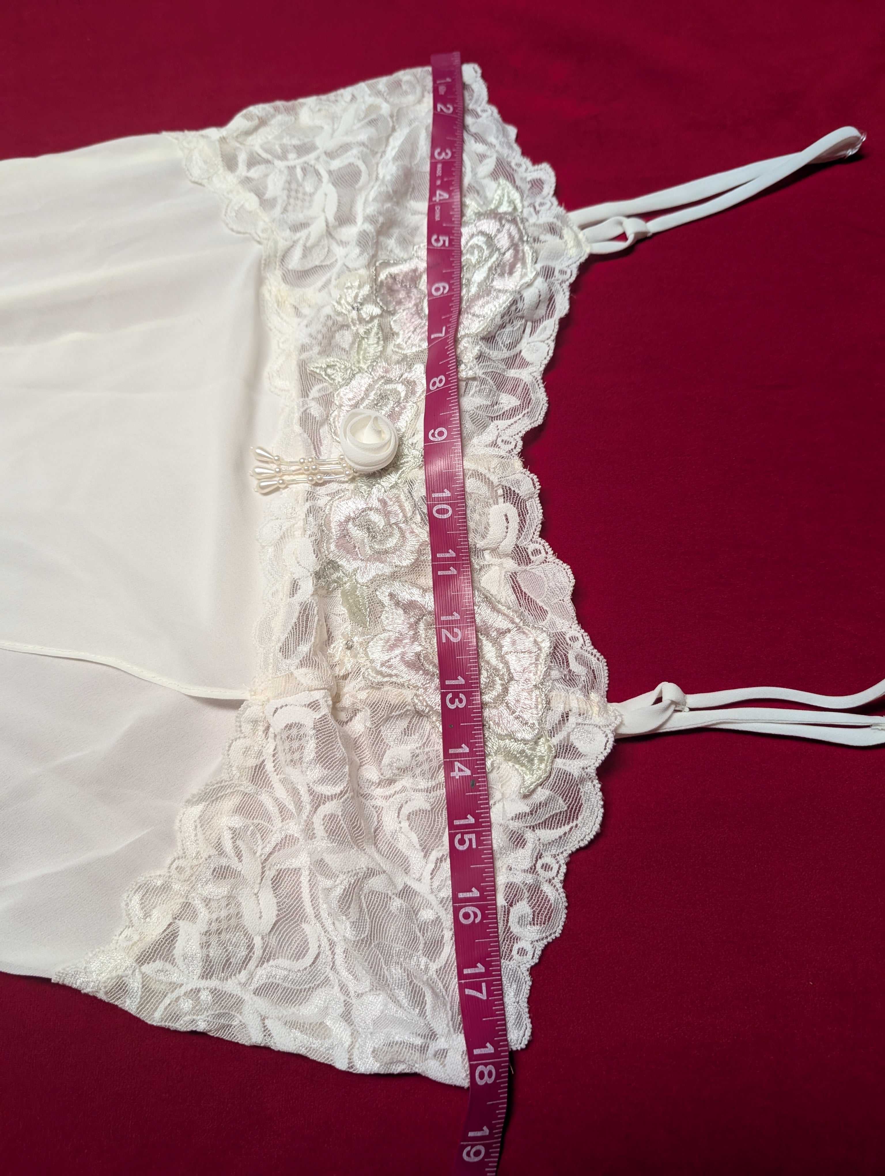 Maidenform Bridal White Beaded Sheer Split Front Babydoll Slip Chemise Dress size Medium