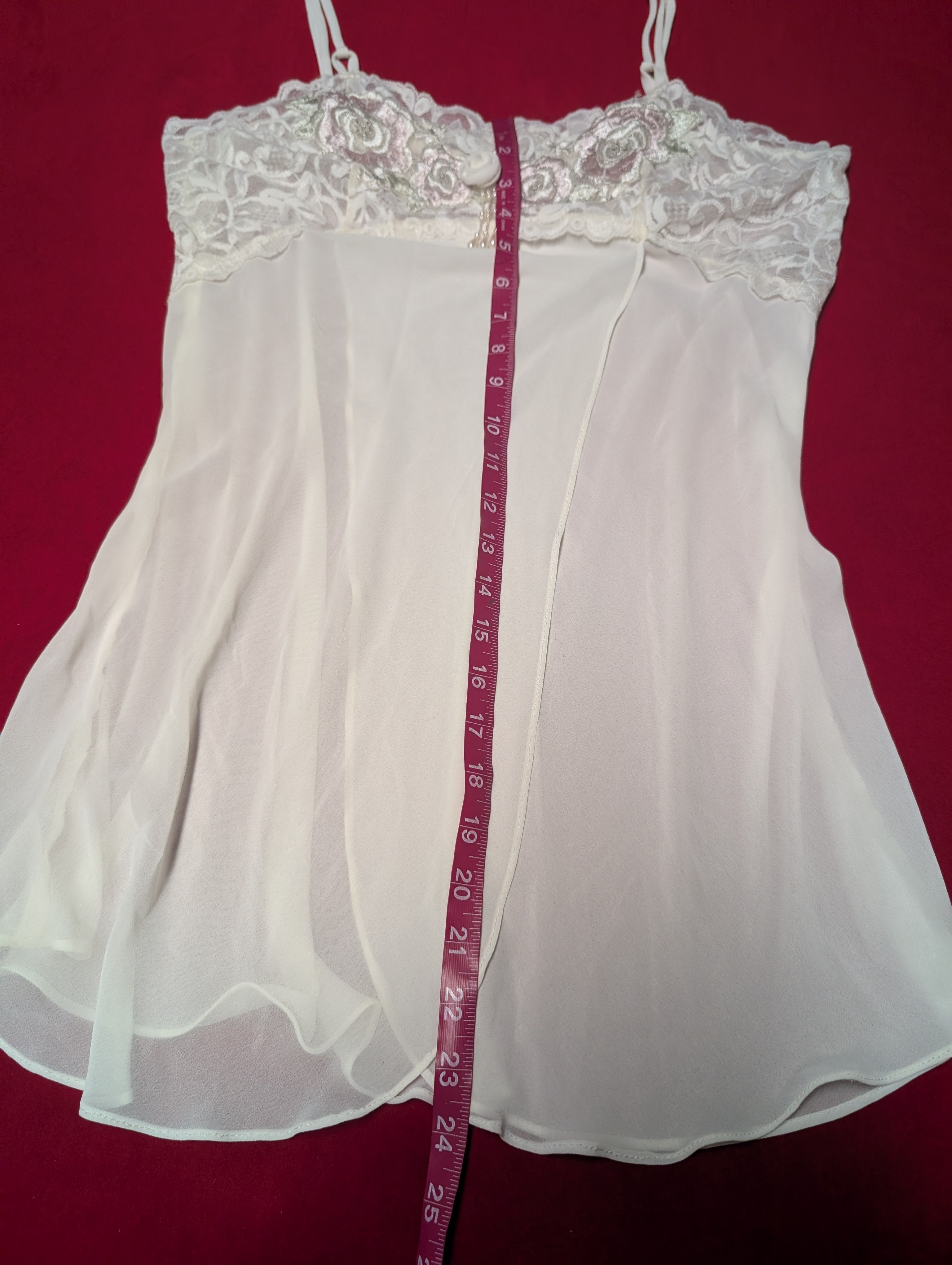 Maidenform Bridal White Beaded Sheer Split Front Babydoll Slip Chemise Dress size Medium