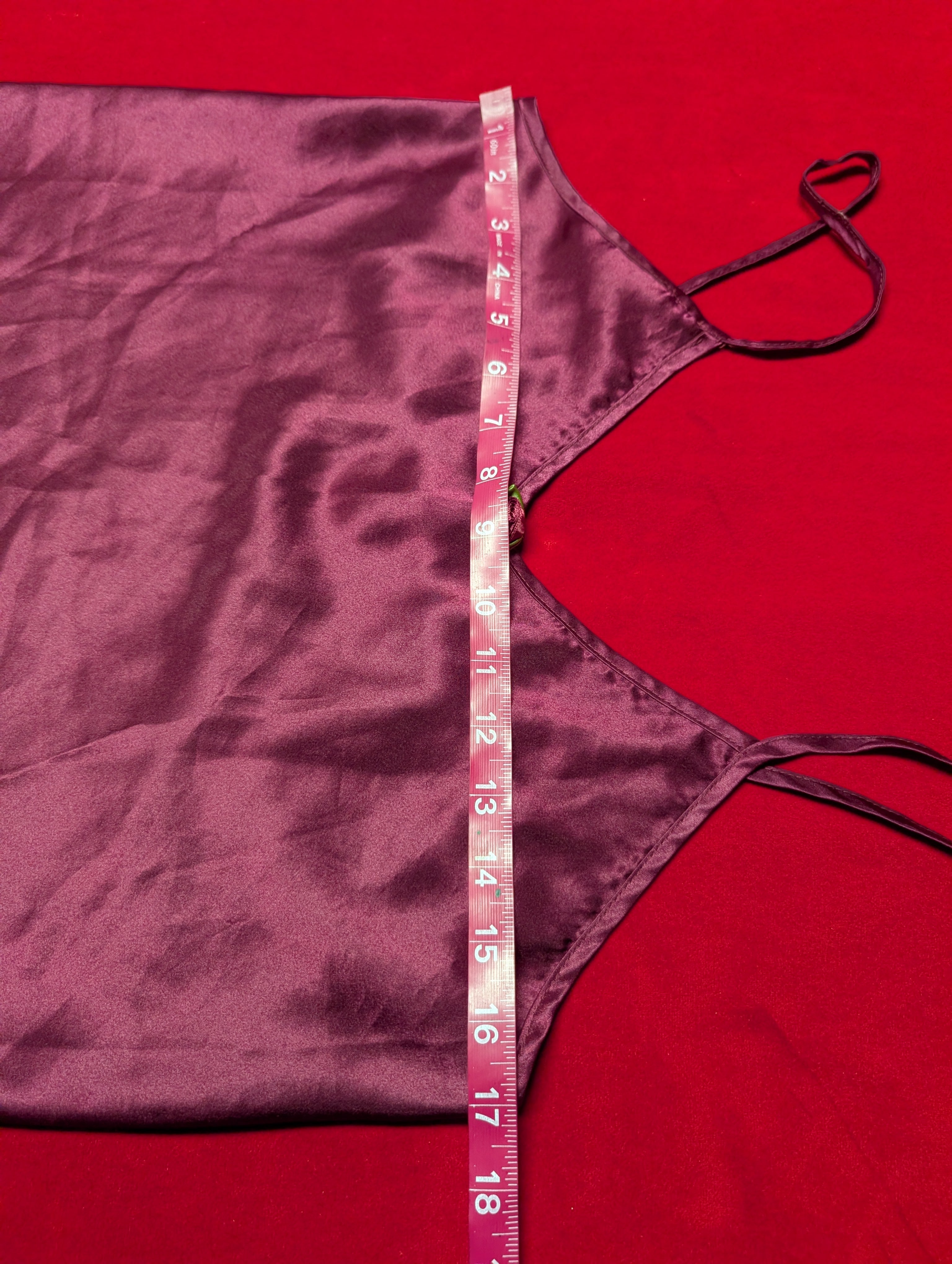 Vintage Kristine Tyler Burgundy Red Satin Mini Slip Dress Chemise with Rosette Detail Made in USA size Medium