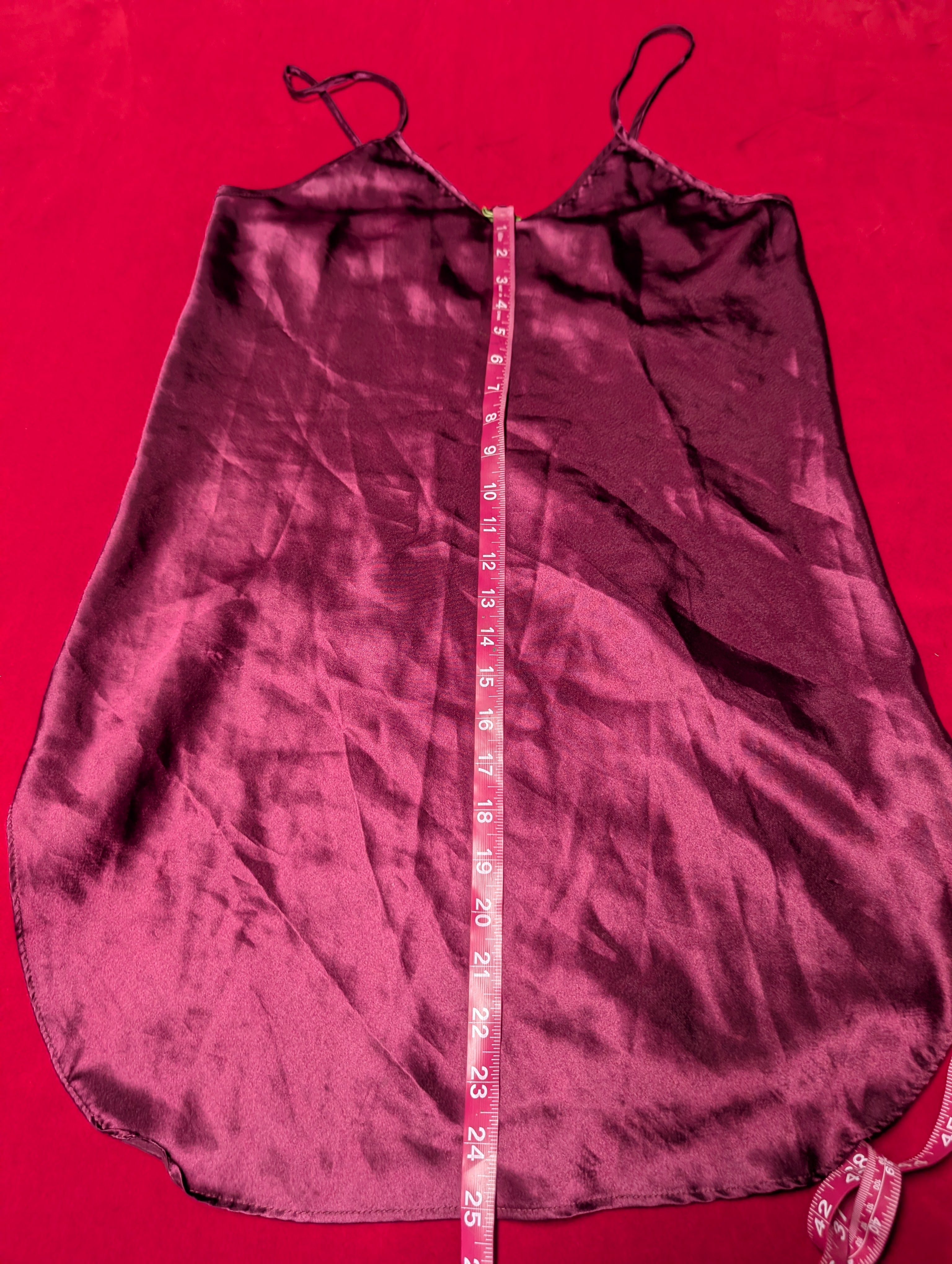 Vintage Kristine Tyler Burgundy Red Satin Mini Slip Dress Chemise with Rosette Detail Made in USA size Medium