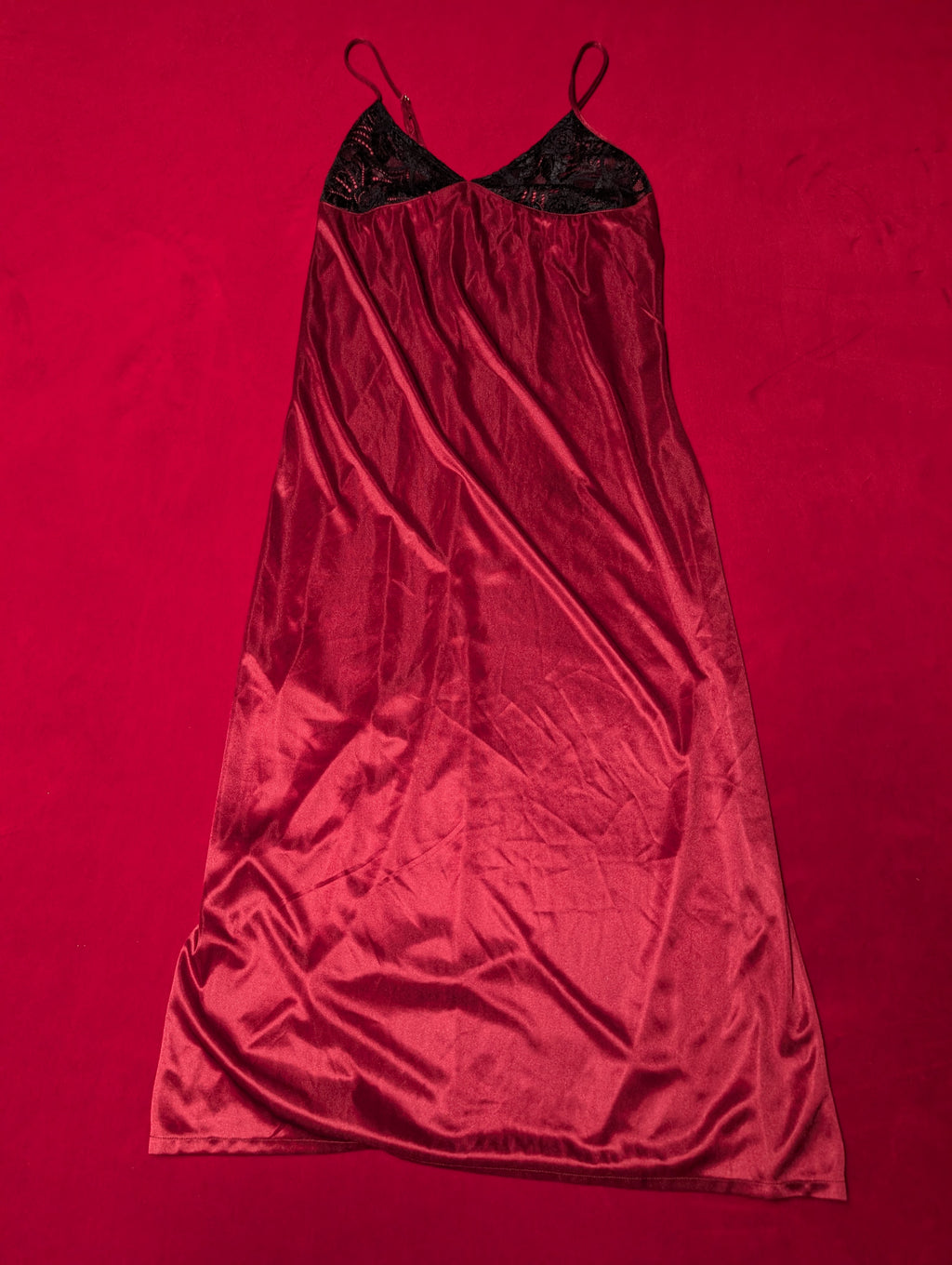 Elegant Maroon Red Satin Nylon Maxi Slip Dress size XS