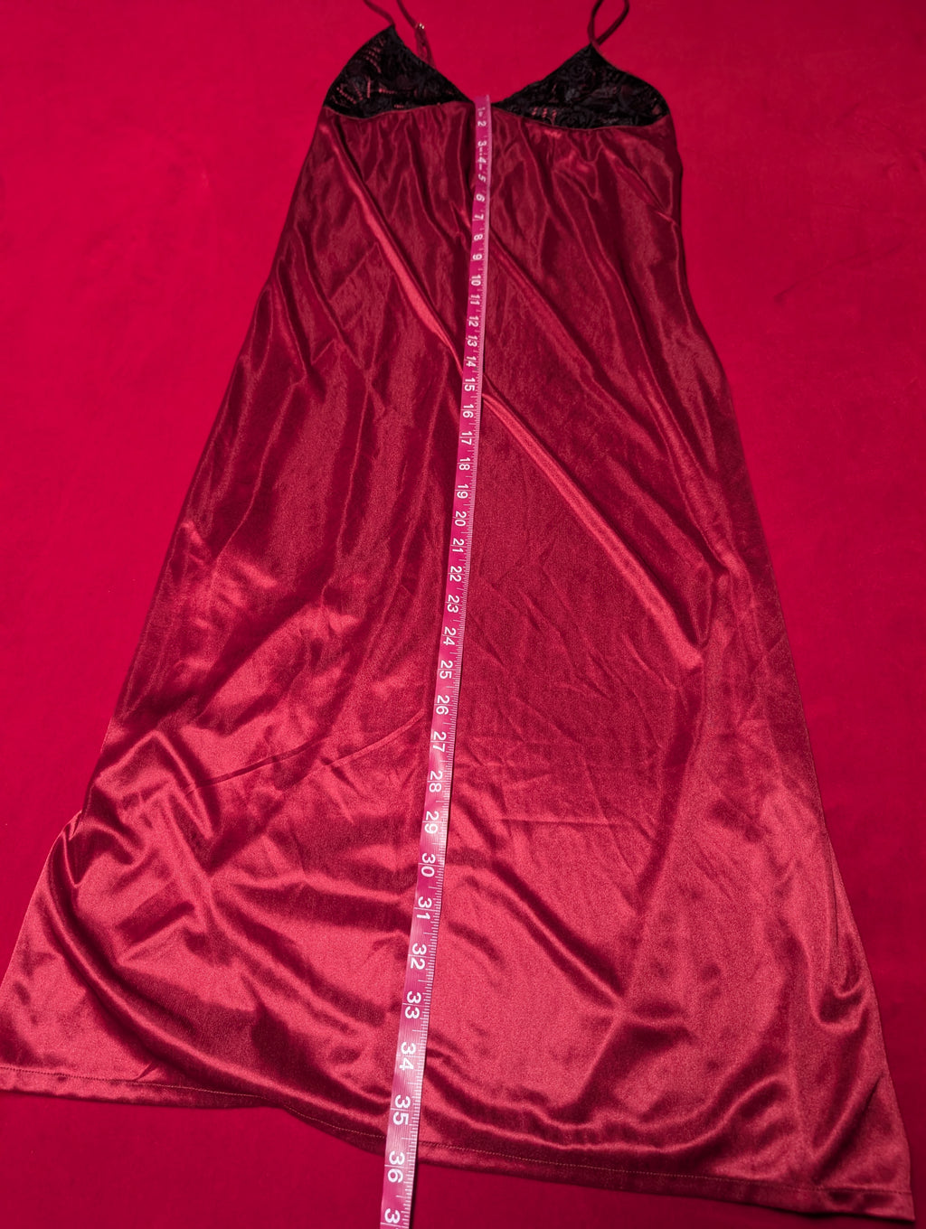 Elegant Maroon Red Satin Nylon Maxi Slip Dress size XS