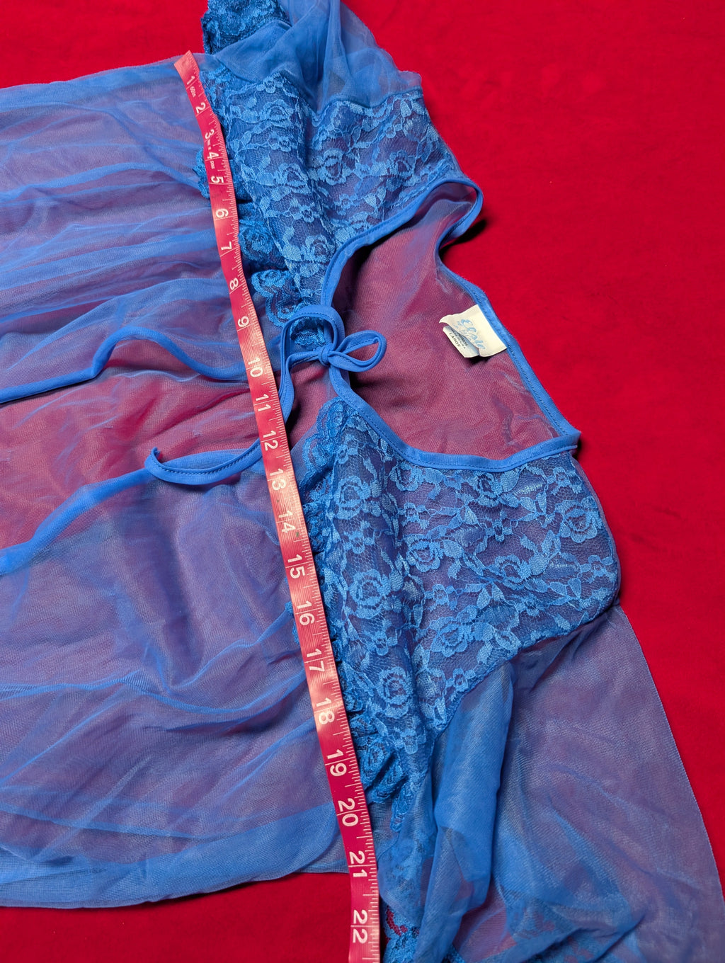 Gorgeous Cobalt Blue Sheer Nylon Peignoir Robe Bed Jacket Made in USA size Large