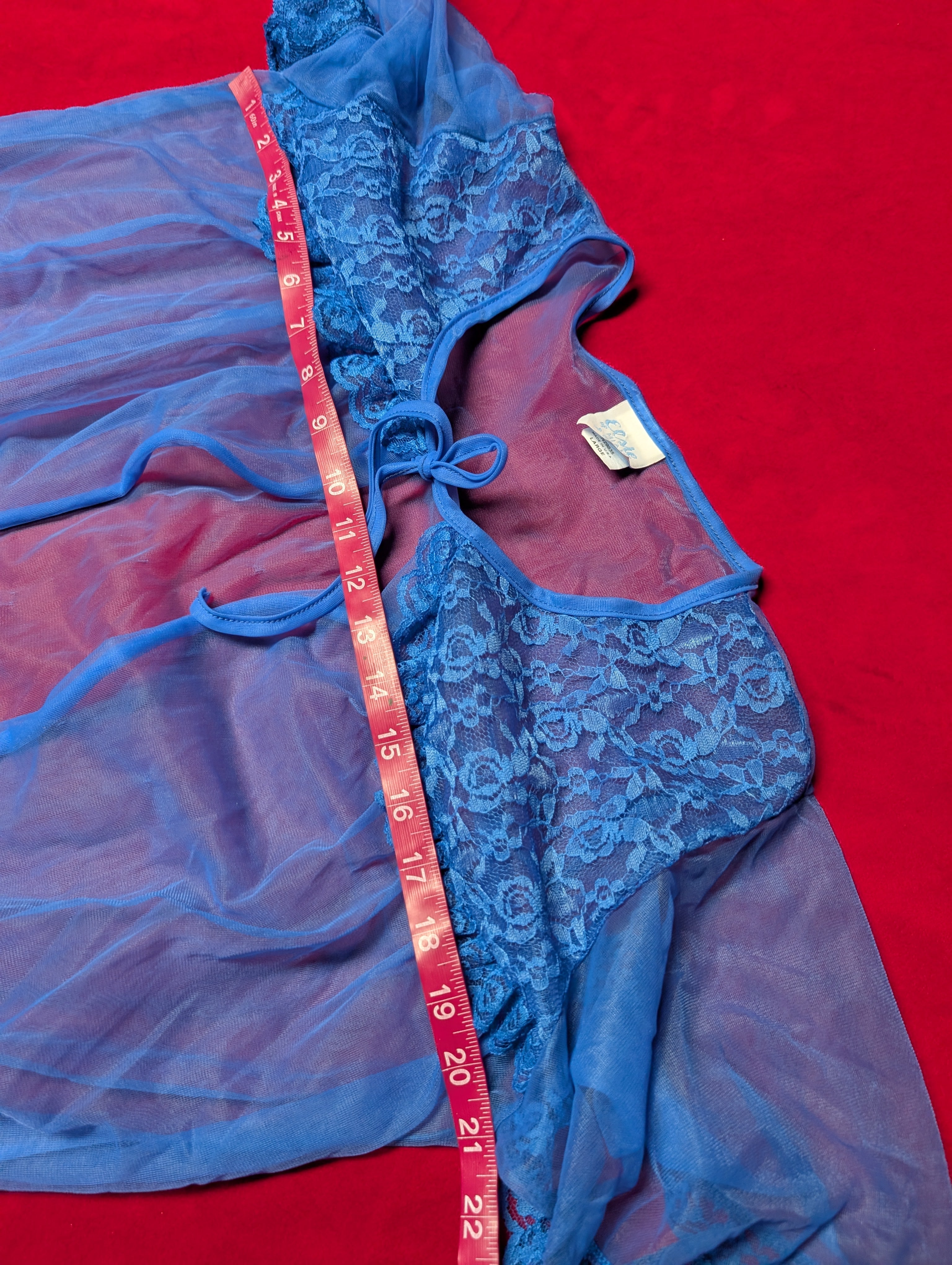 Gorgeous Cobalt Blue Sheer Nylon Peignoir Robe Bed Jacket Made in USA size Large