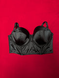 Black Nylon Satin Look Stretch Black Bustier Corset Bra Top size Large