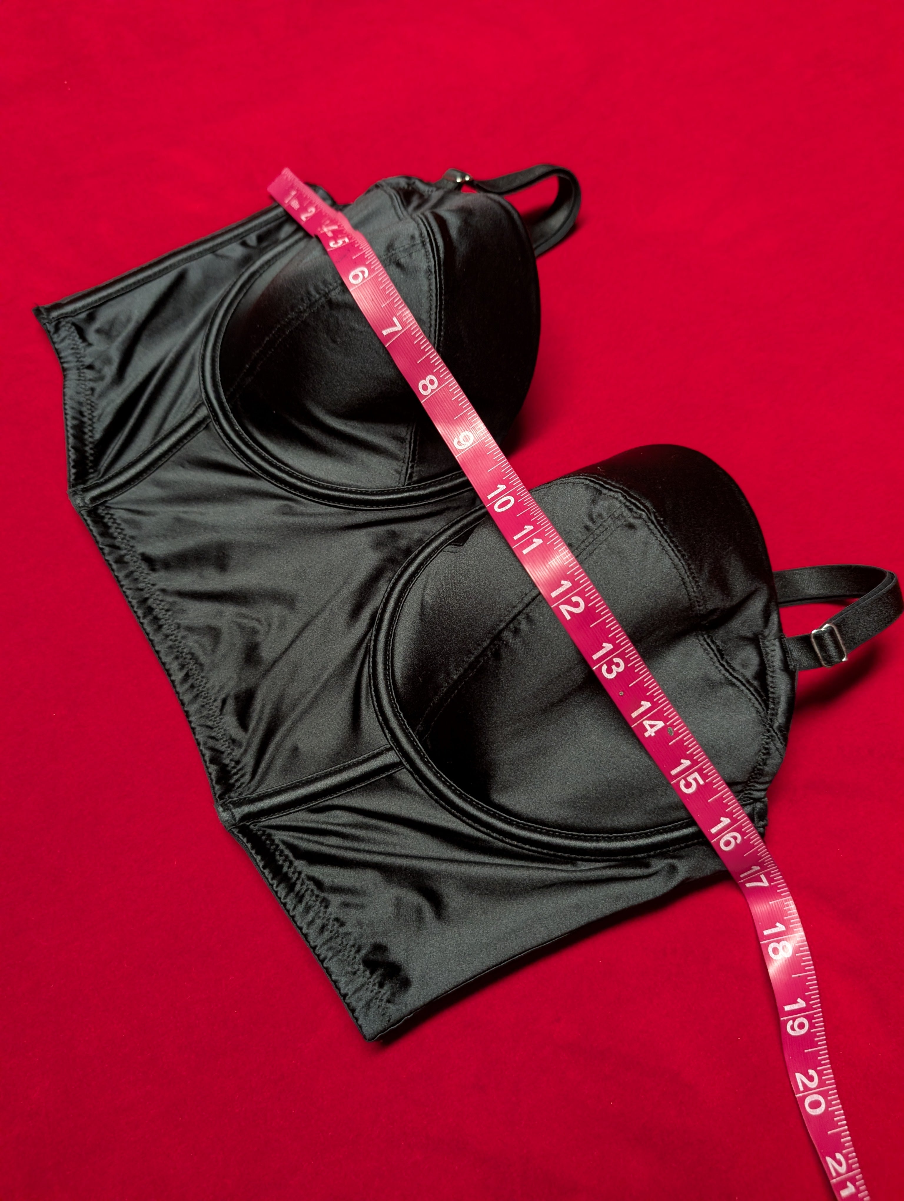 Black Nylon Satin Look Stretch Black Bustier Corset Bra Top size Large