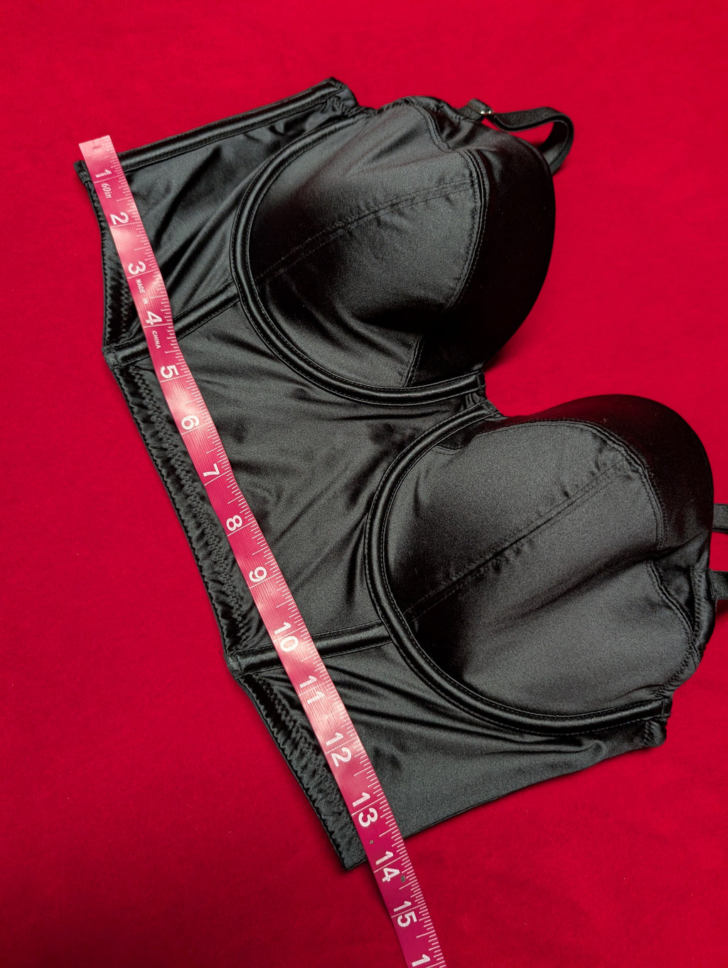 Black Nylon Satin Look Stretch Black Bustier Corset Bra Top size Large