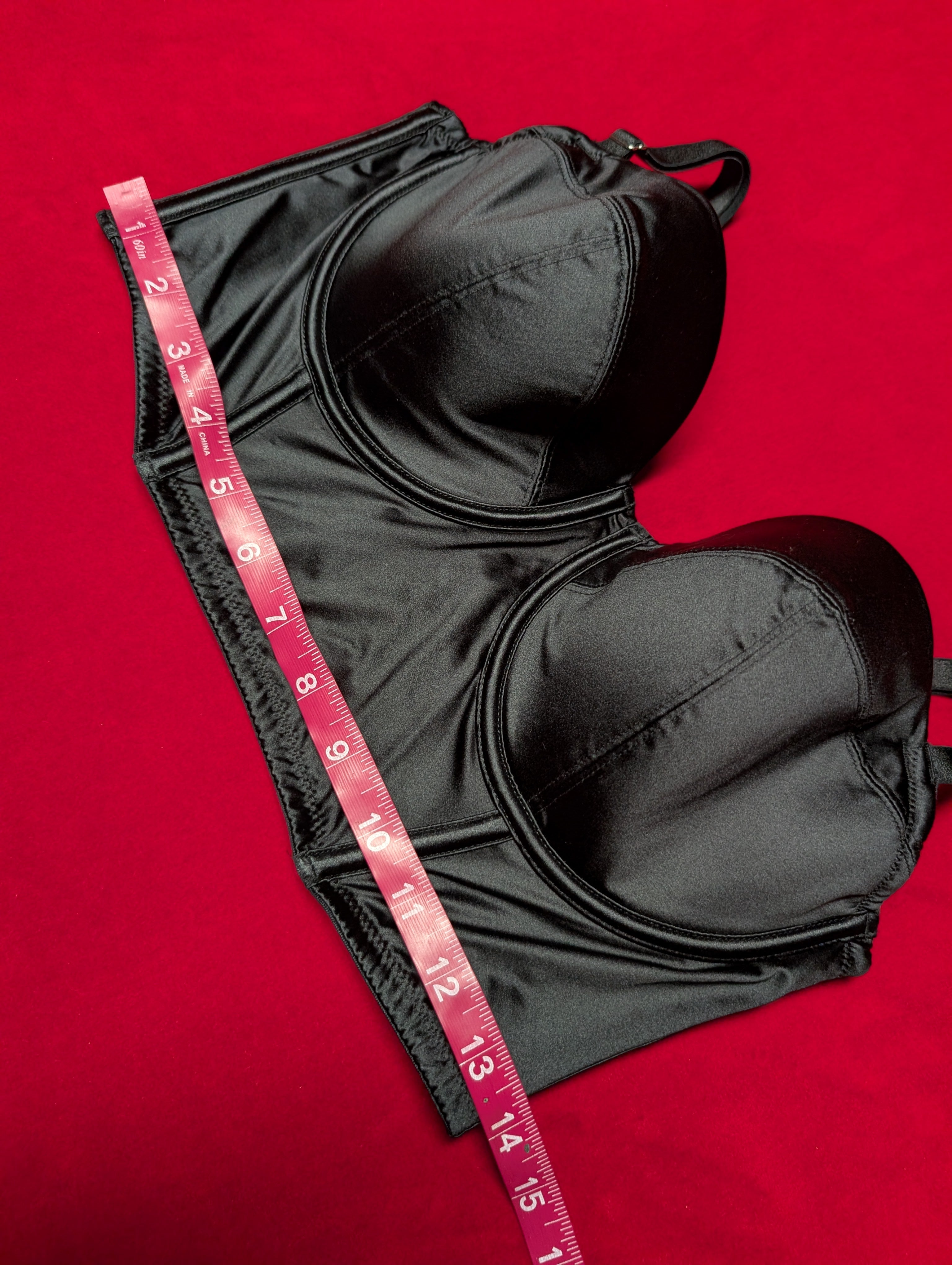 Black Nylon Satin Look Stretch Black Bustier Corset Bra Top size Large