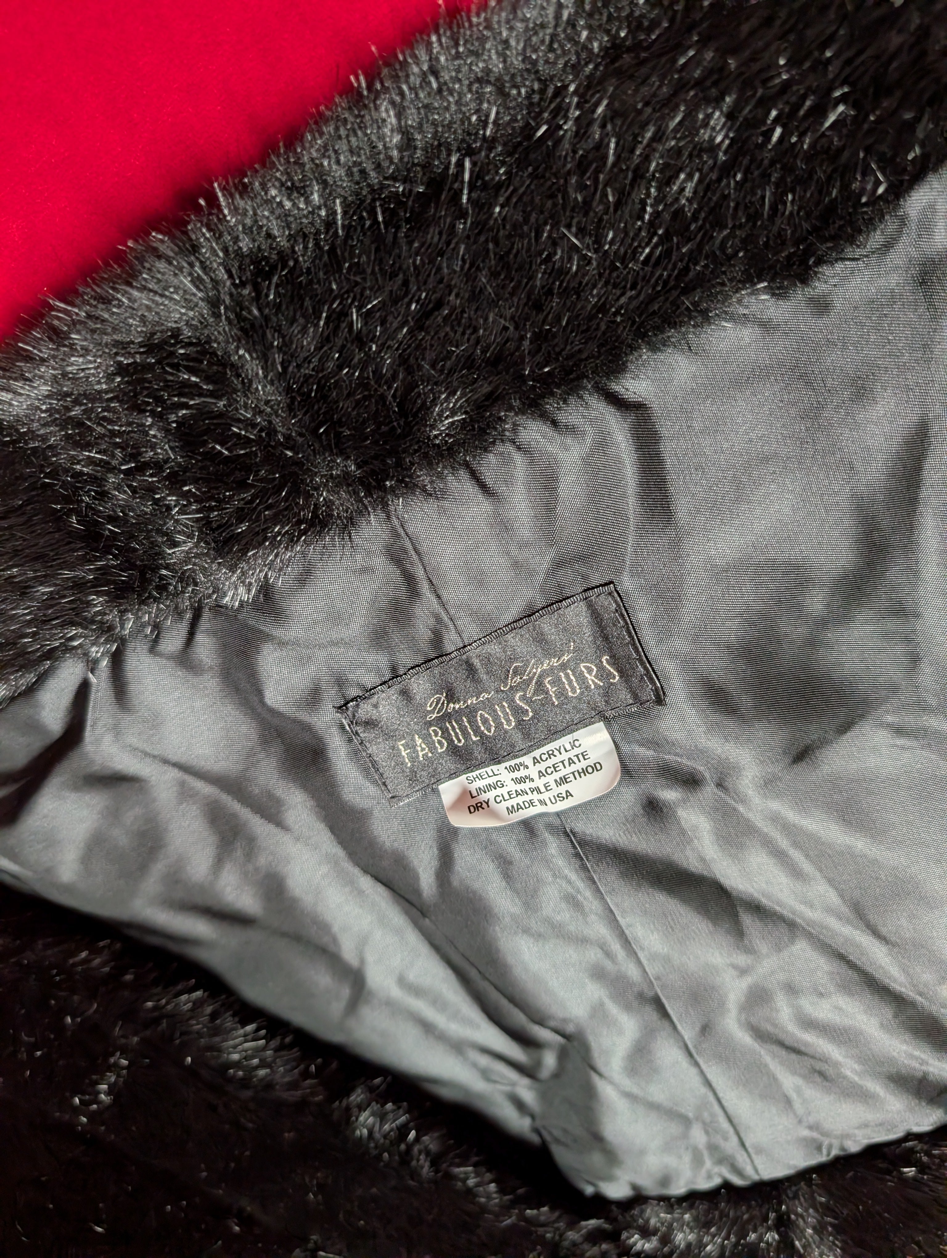 Fabulous Black Faux Fur Shoulder Wrap Stole Made in USA