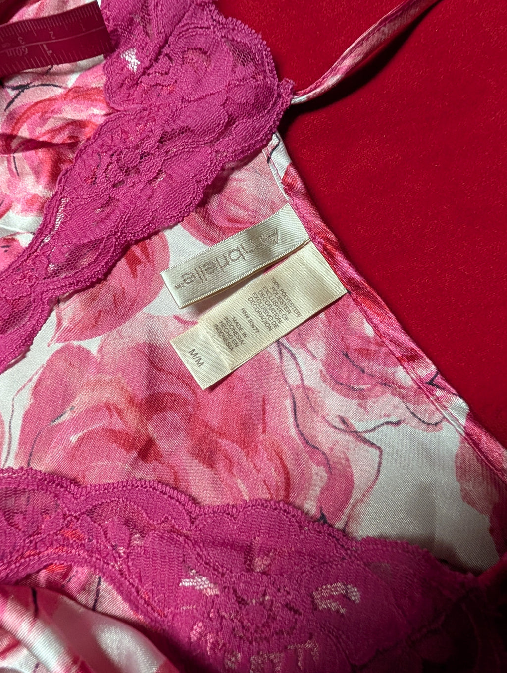 Ambrielle Fuchsia Pink Satin Slip Chemise Dress & Robe Set with Sash Size Medium