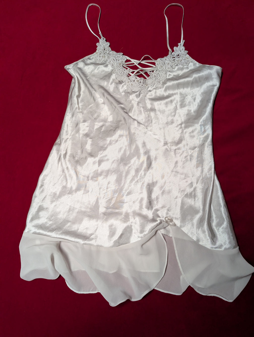 Bridal White Beaded Satin Criss Cross Satin Slip Chemise Dress size Small