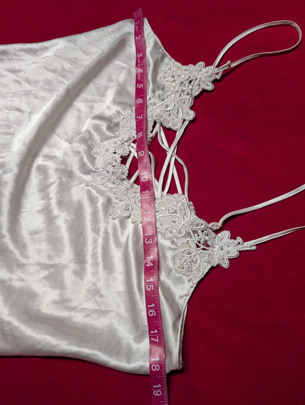 Bridal White Beaded Satin Criss Cross Satin Slip Chemise Dress size Small