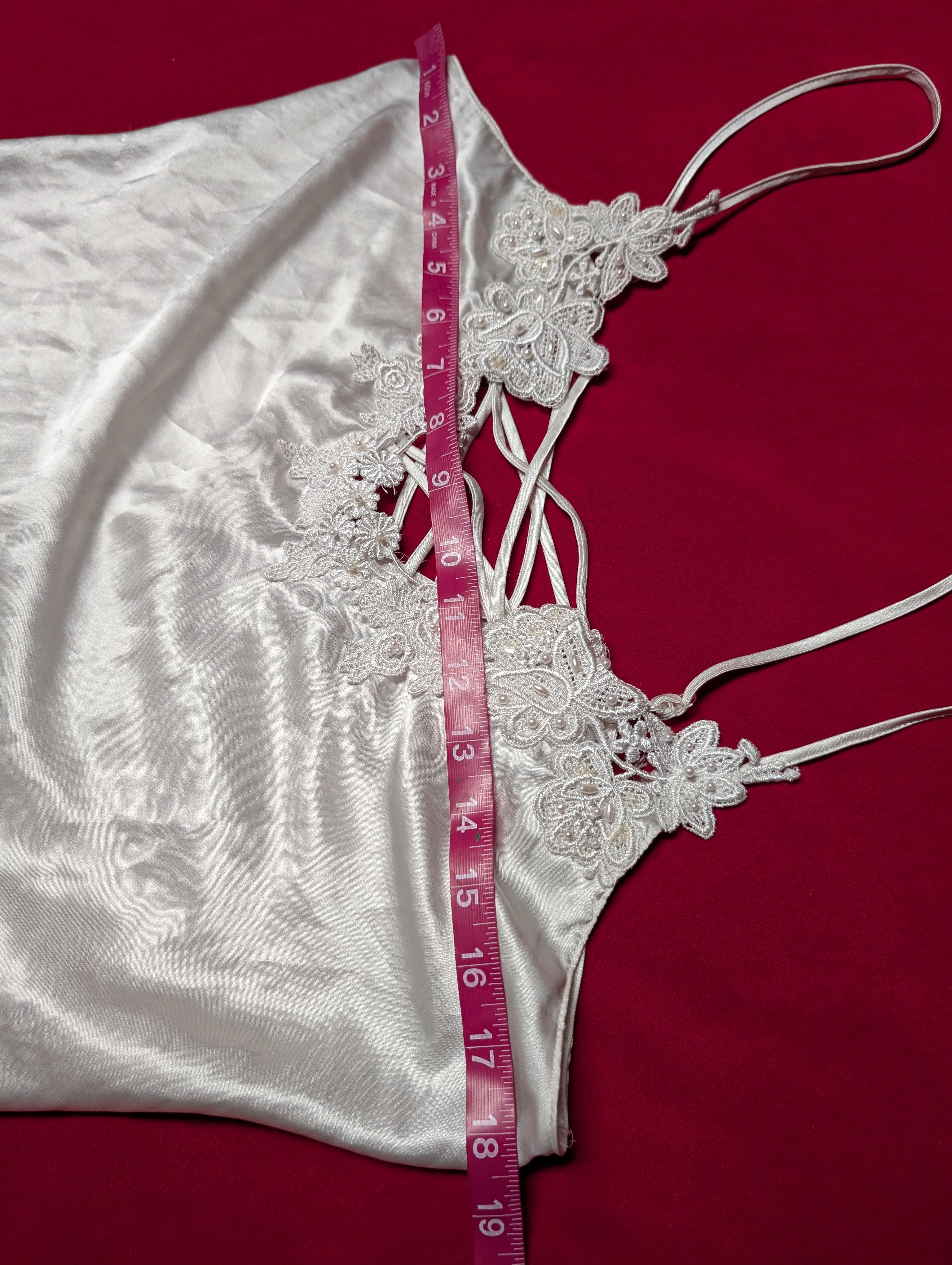 Bridal White Beaded Satin Criss Cross Satin Slip Chemise Dress size Small