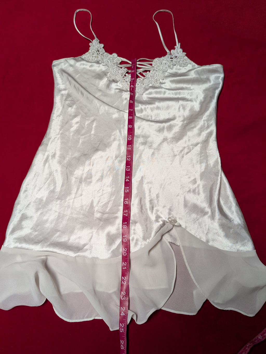 Bridal White Beaded Satin Criss Cross Satin Slip Chemise Dress size Small