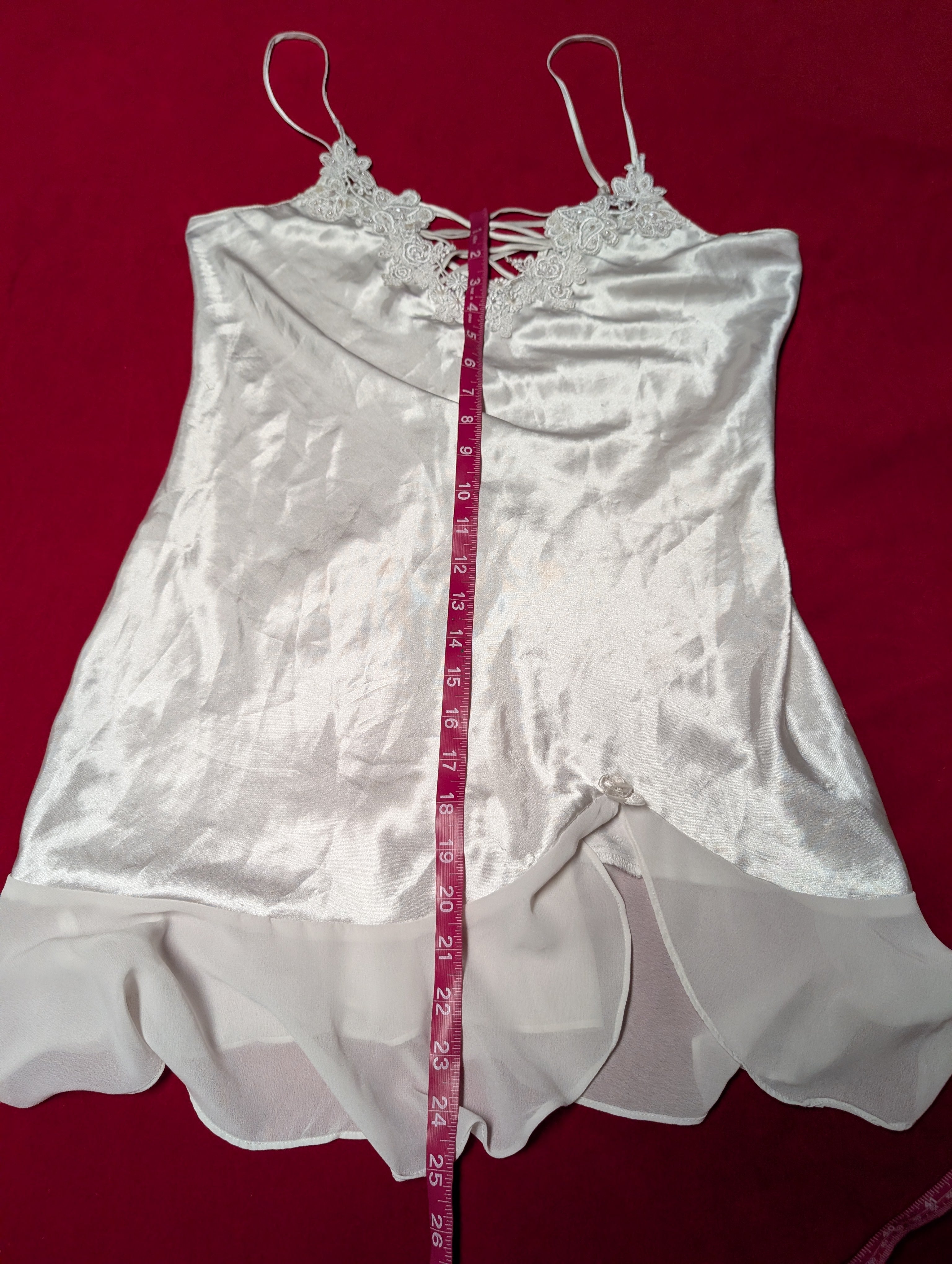 Bridal White Beaded Satin Criss Cross Satin Slip Chemise Dress size Small