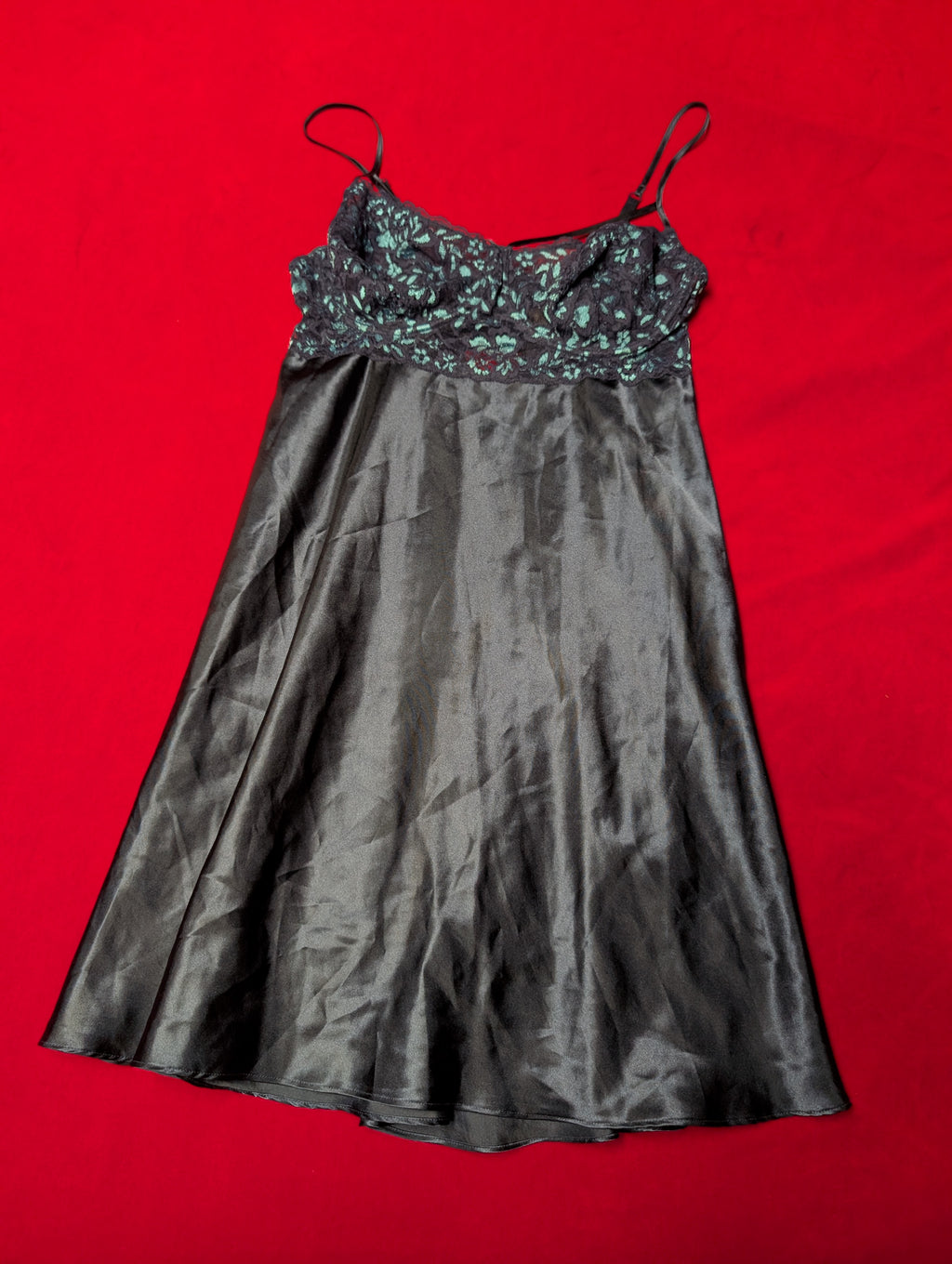 Cacique Navy Blue Satin & Lace Underwire Babydoll Chemise Slip Dress size Small