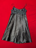 Cacique Navy Blue Satin & Lace Underwire Babydoll Chemise Slip Dress size Small