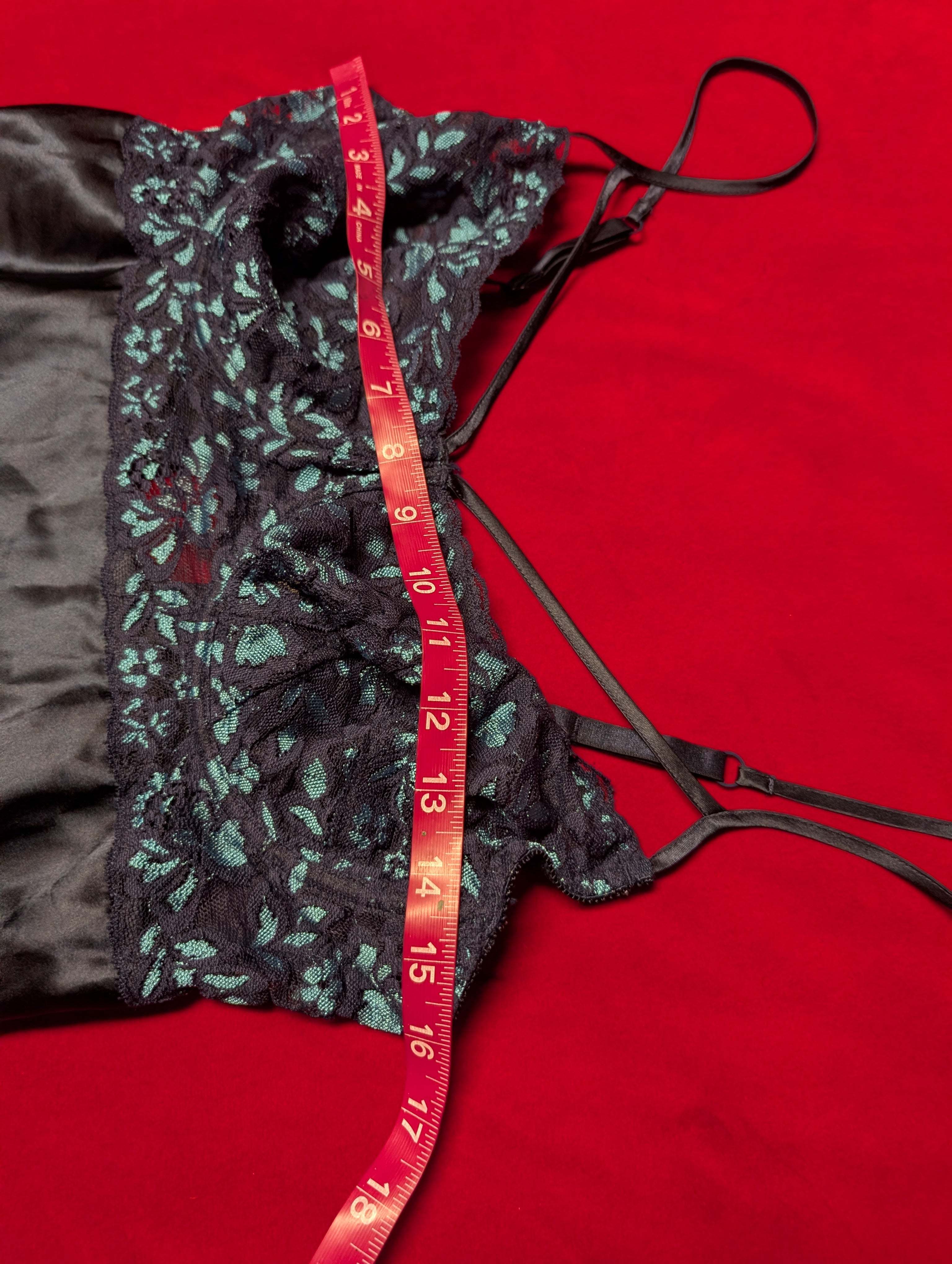 Cacique Navy Blue Satin & Lace Underwire Babydoll Chemise Slip Dress size Small