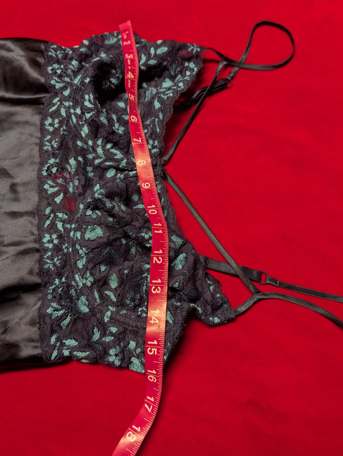 Cacique Navy Blue Satin & Lace Underwire Babydoll Chemise Slip Dress size Small