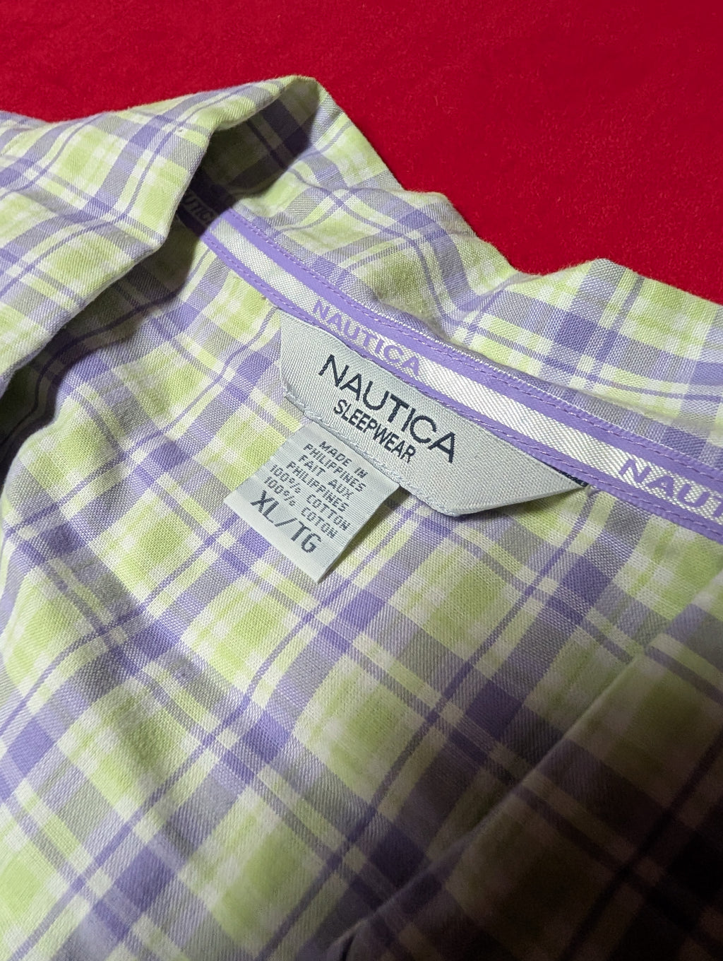 Nautica Purple & Green Shorts & Oversized Button Shirt Pajama Set size Medium