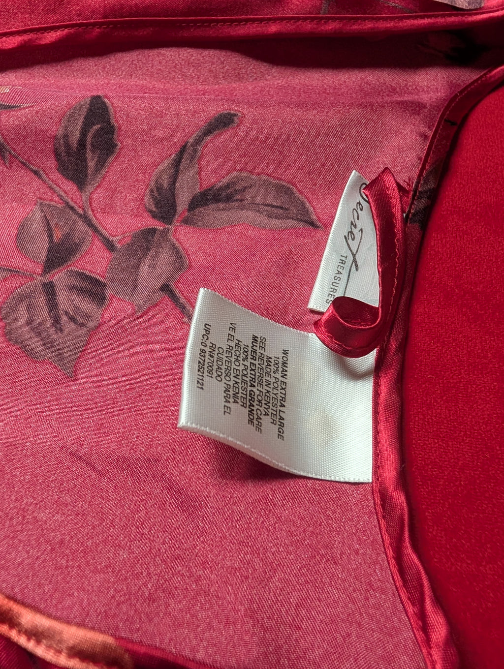 Secret Treasures Red Roses Satin Slip Chemise & Robe Set size XL